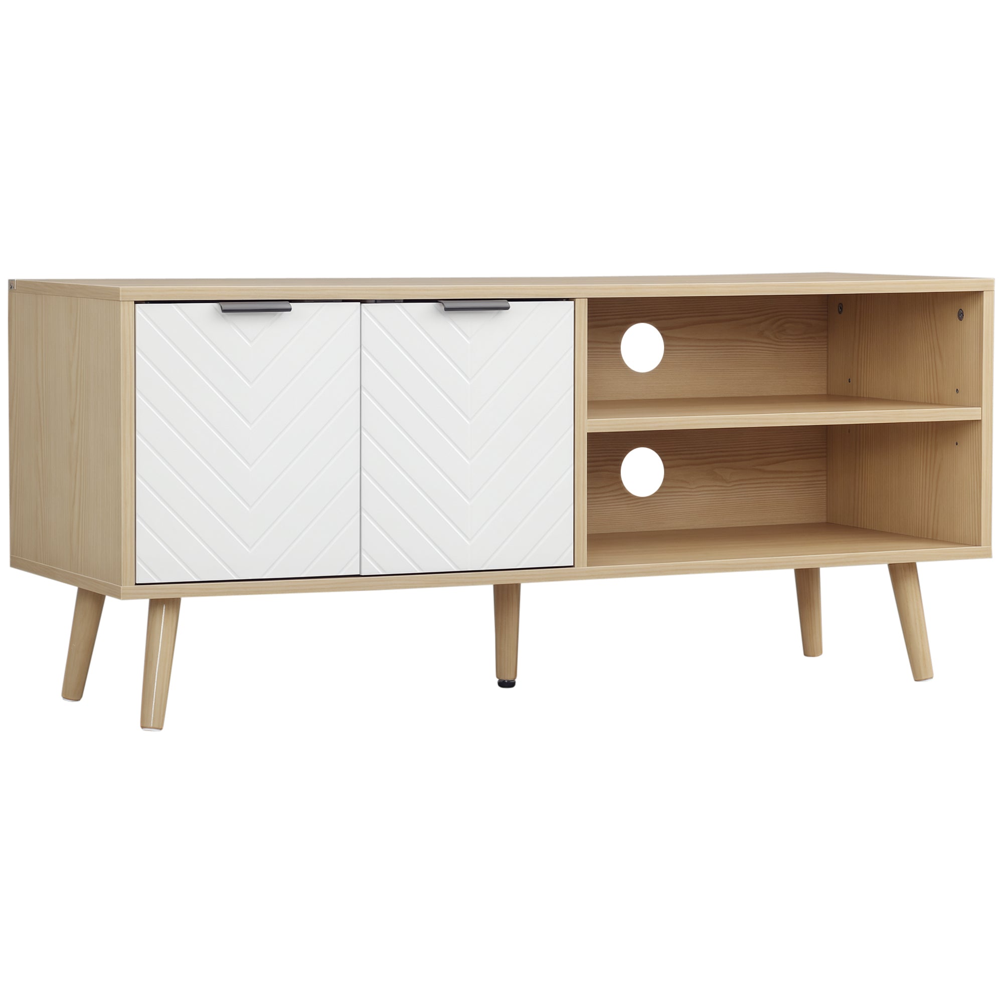 Móvel de TV Moderno para Sala de Estar - 110x39x48,8cm - Madeira e Branco
