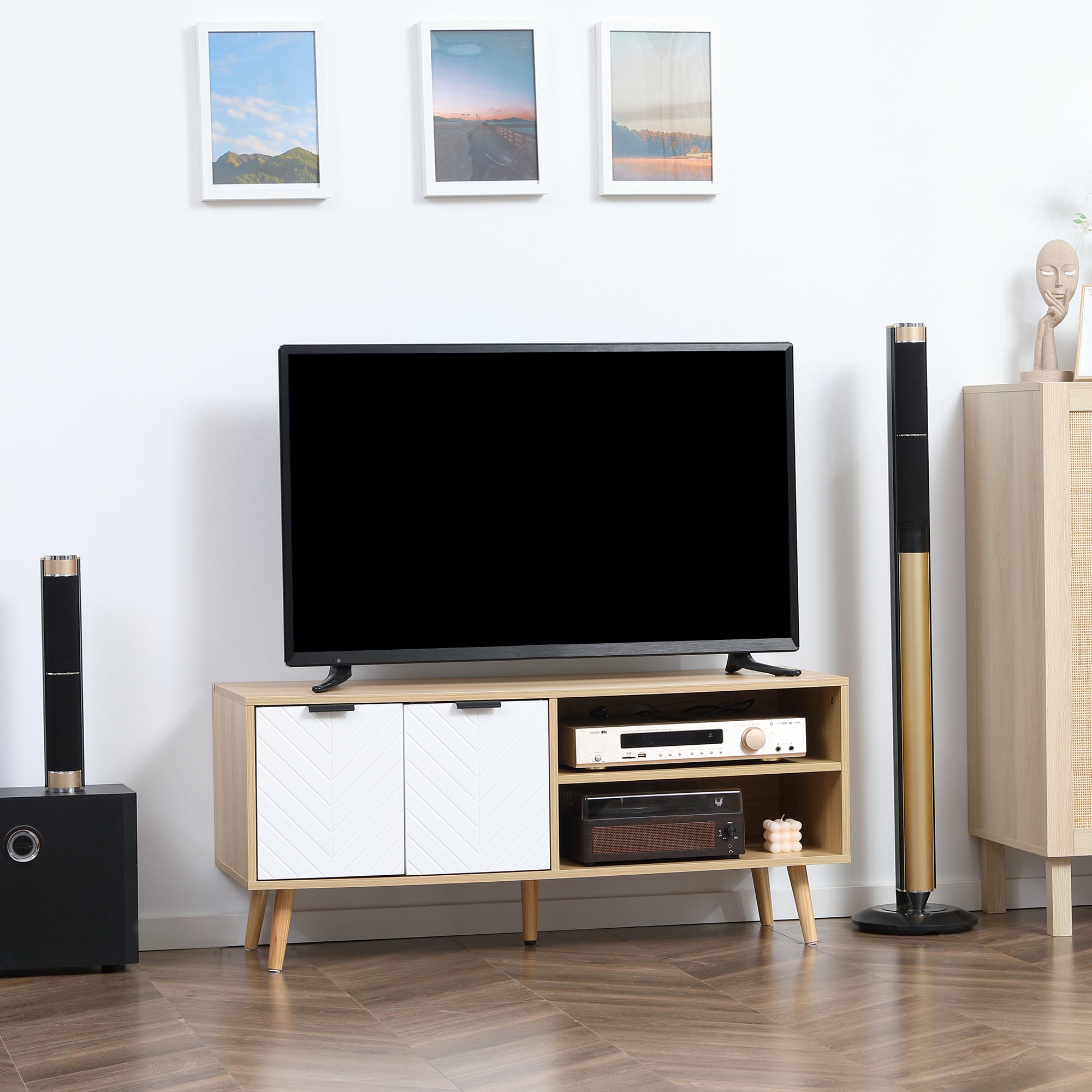 Móvel de TV Moderno para Sala de Estar - 110x39x48,8cm - Madeira e Branco