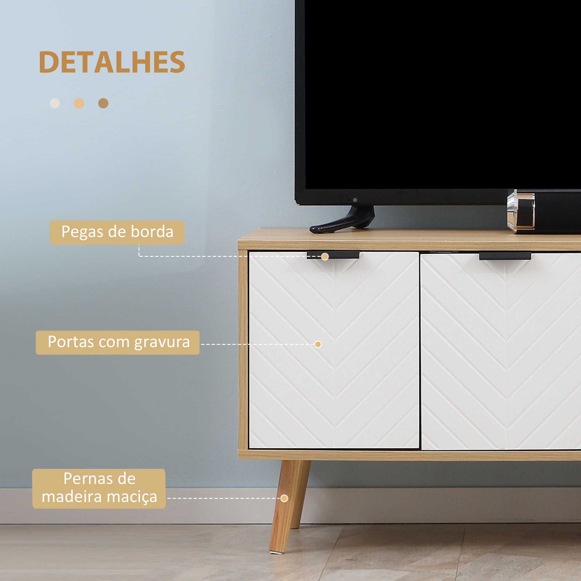 Móvel de TV Moderno para Sala de Estar - 110x39x48,8cm - Madeira e Branco