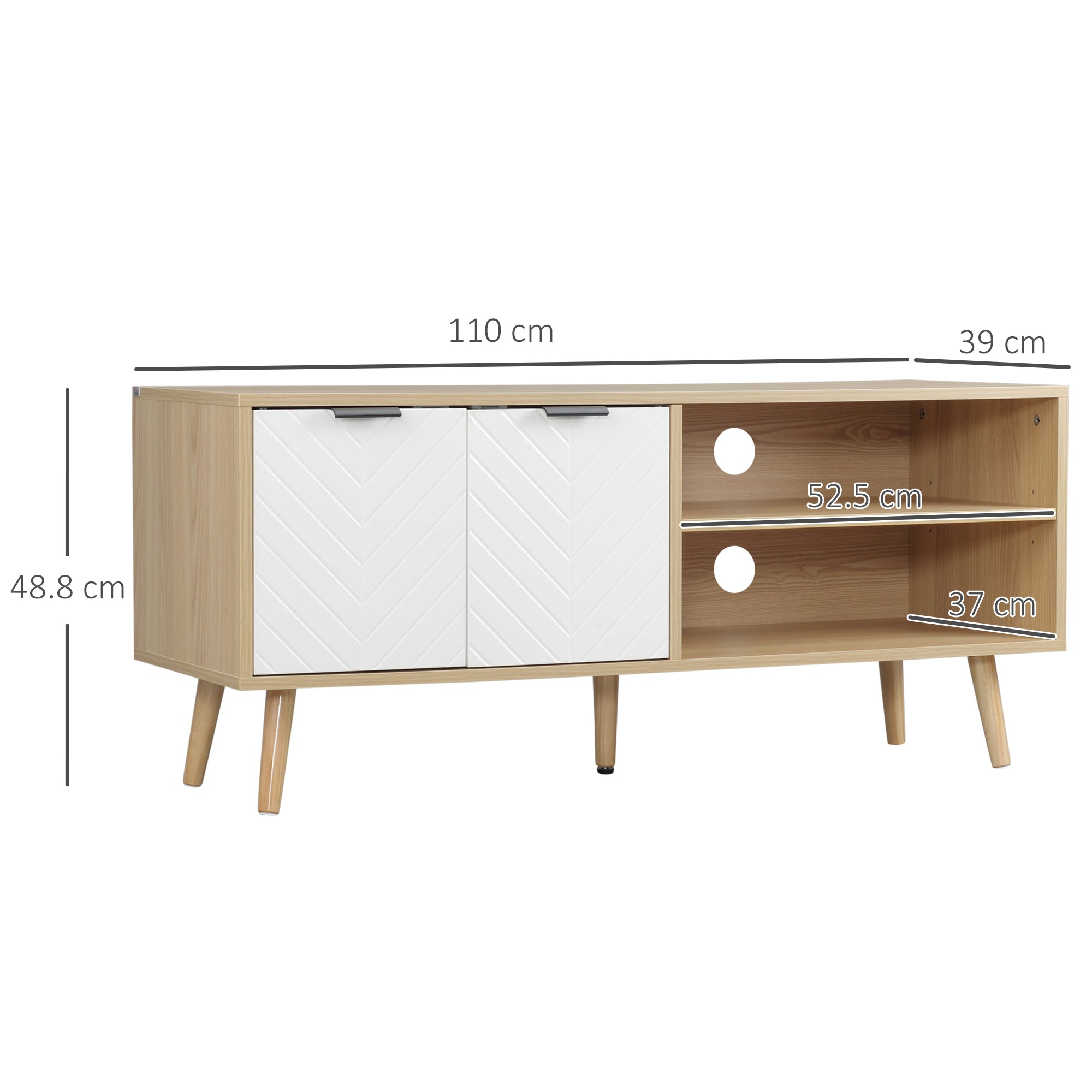 Móvel de TV Moderno para Sala de Estar - 110x39x48,8cm - Madeira e Branco