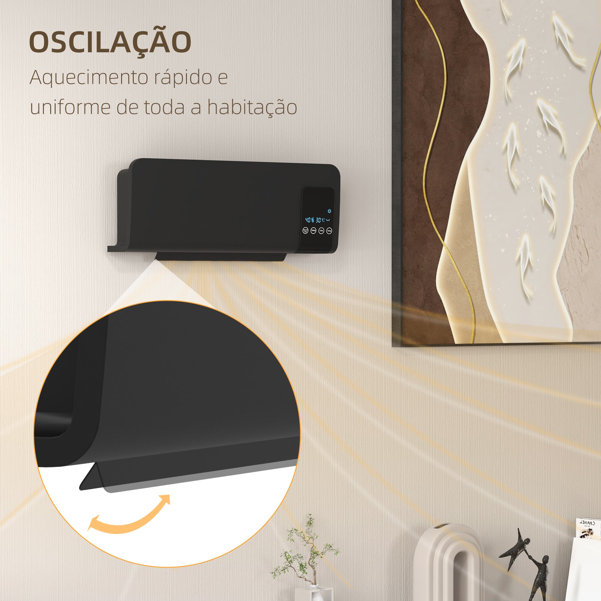 Aquecedor Elétrico de Parede 1000W/2000W Preto 54,5x12x21,5 cm