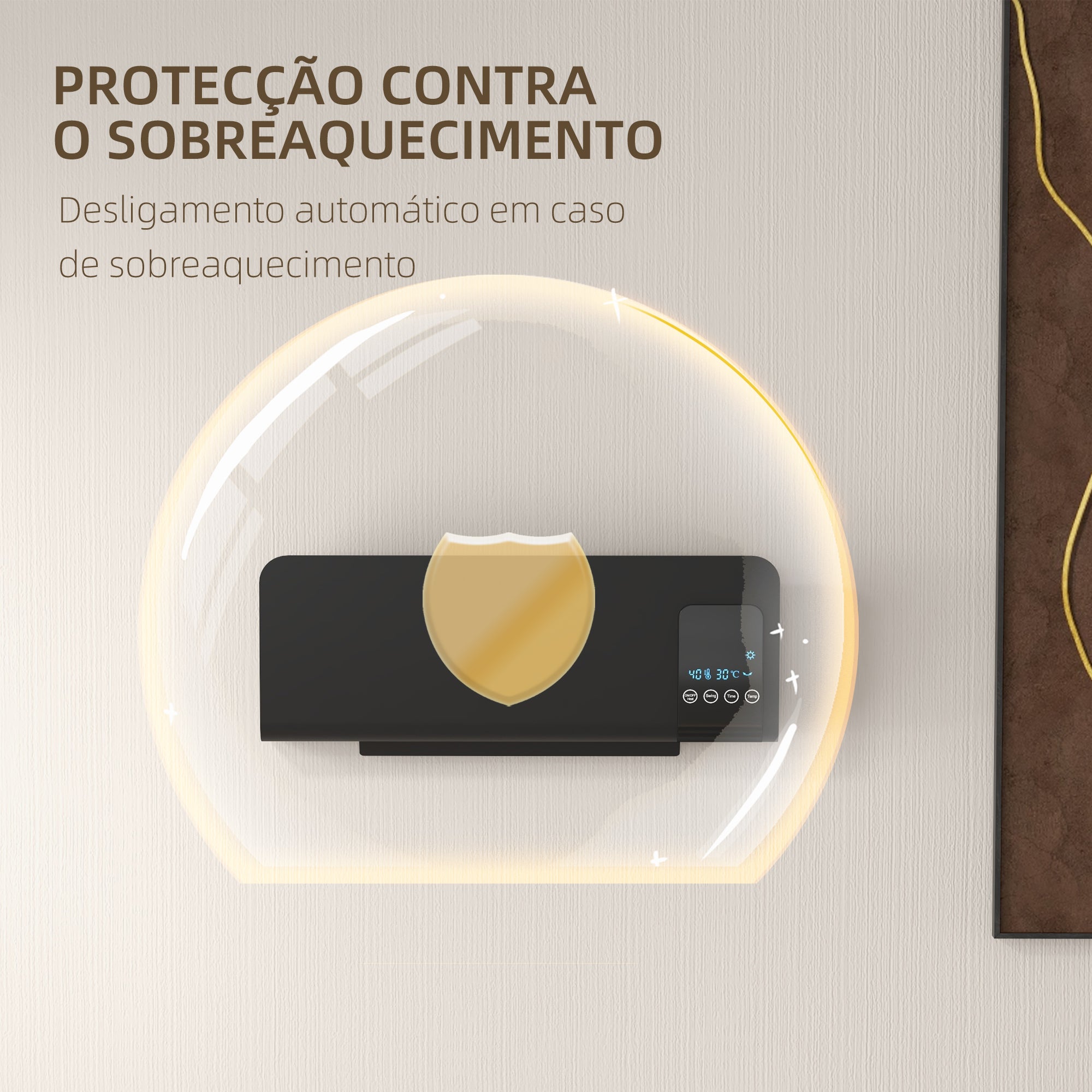 Aquecedor Elétrico de Parede 1000W/2000W Preto 54,5x12x21,5 cm