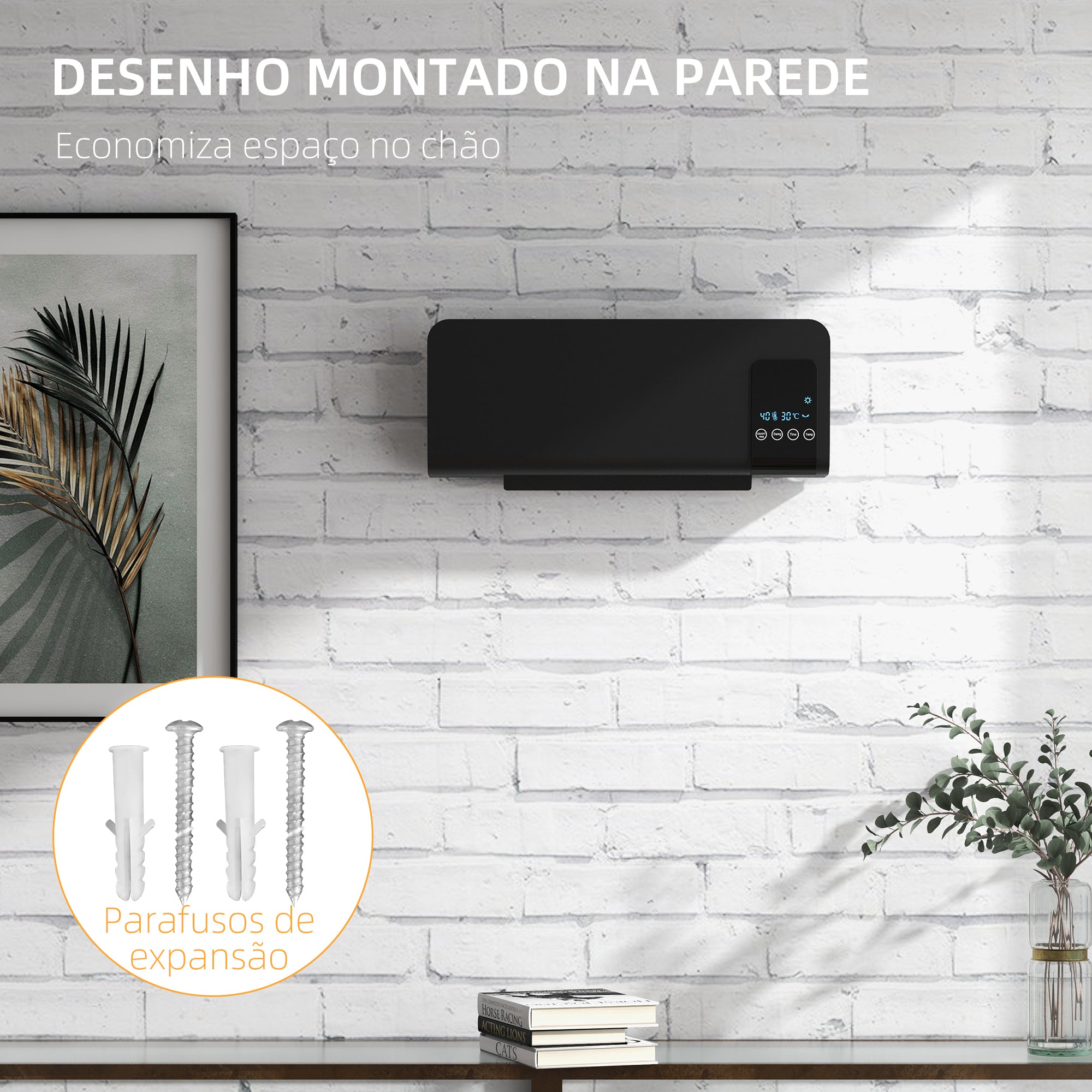 Aquecedor Elétrico de Parede 1000W/2000W Preto 54,5x12x21,5 cm