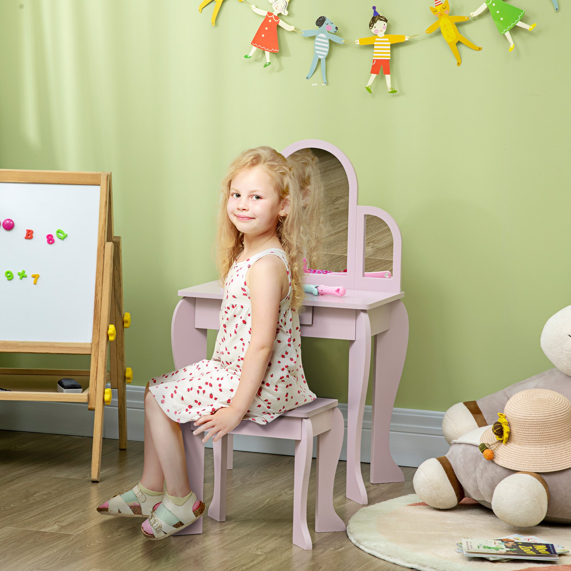 Toucador Infantil de Madeira Rosa 52x32x85 cm