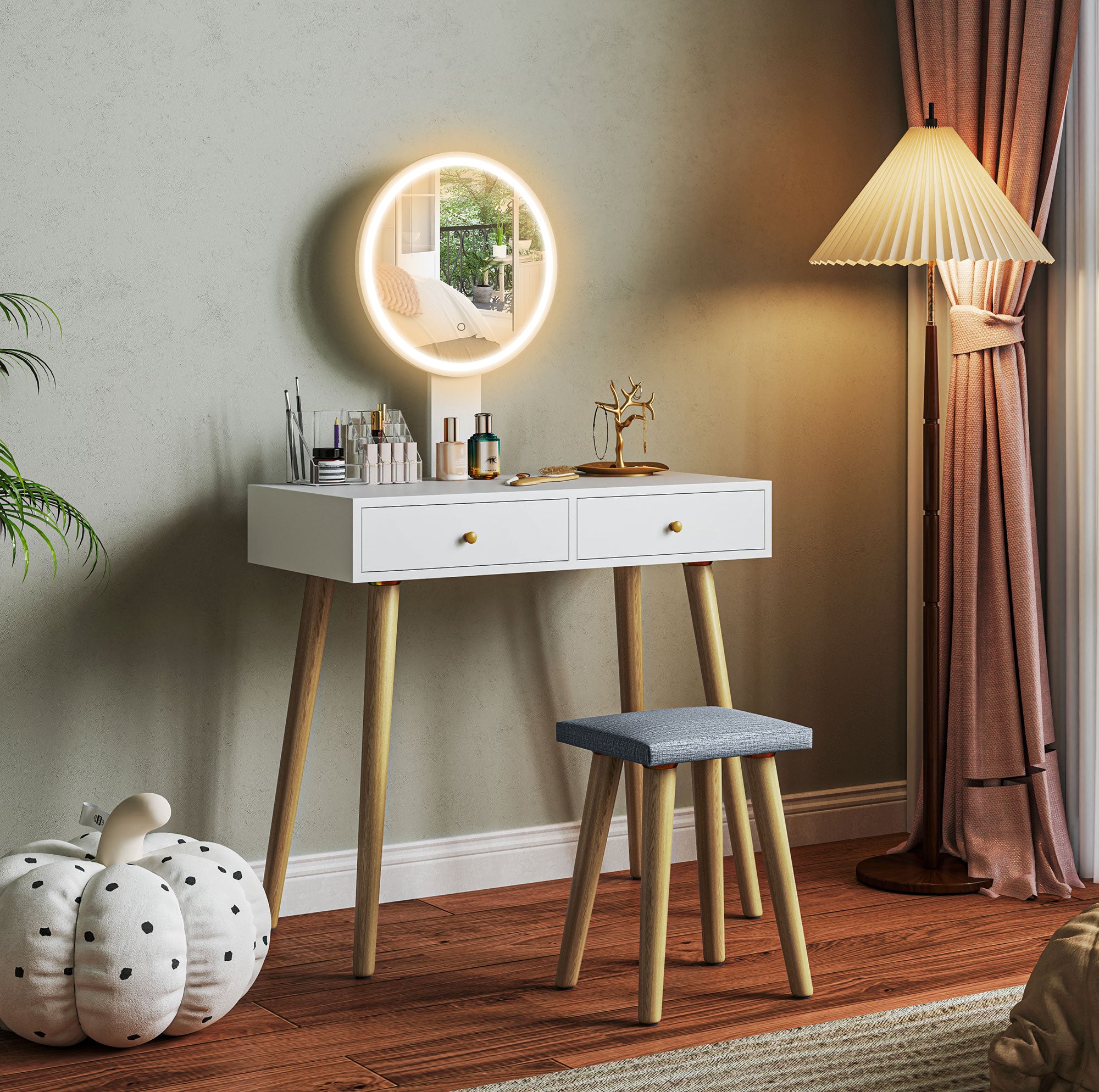 Tocador de Maquilhagem com Luz LED 80x43x133 cm - Branco