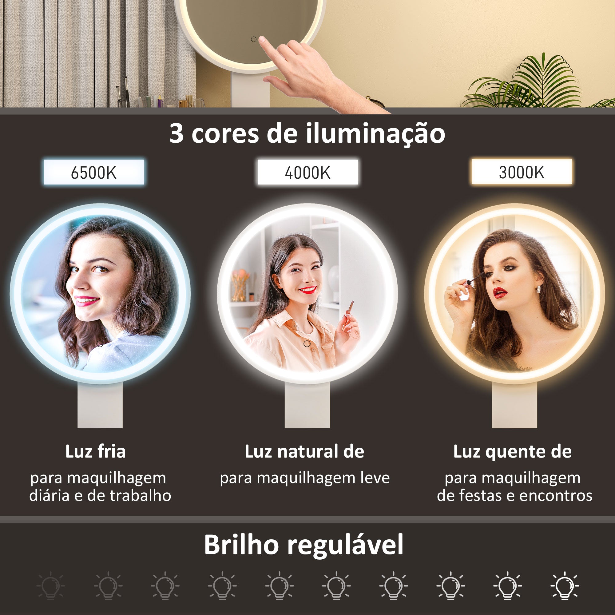 Tocador de Maquilhagem com Luz LED 80x43x133 cm - Branco