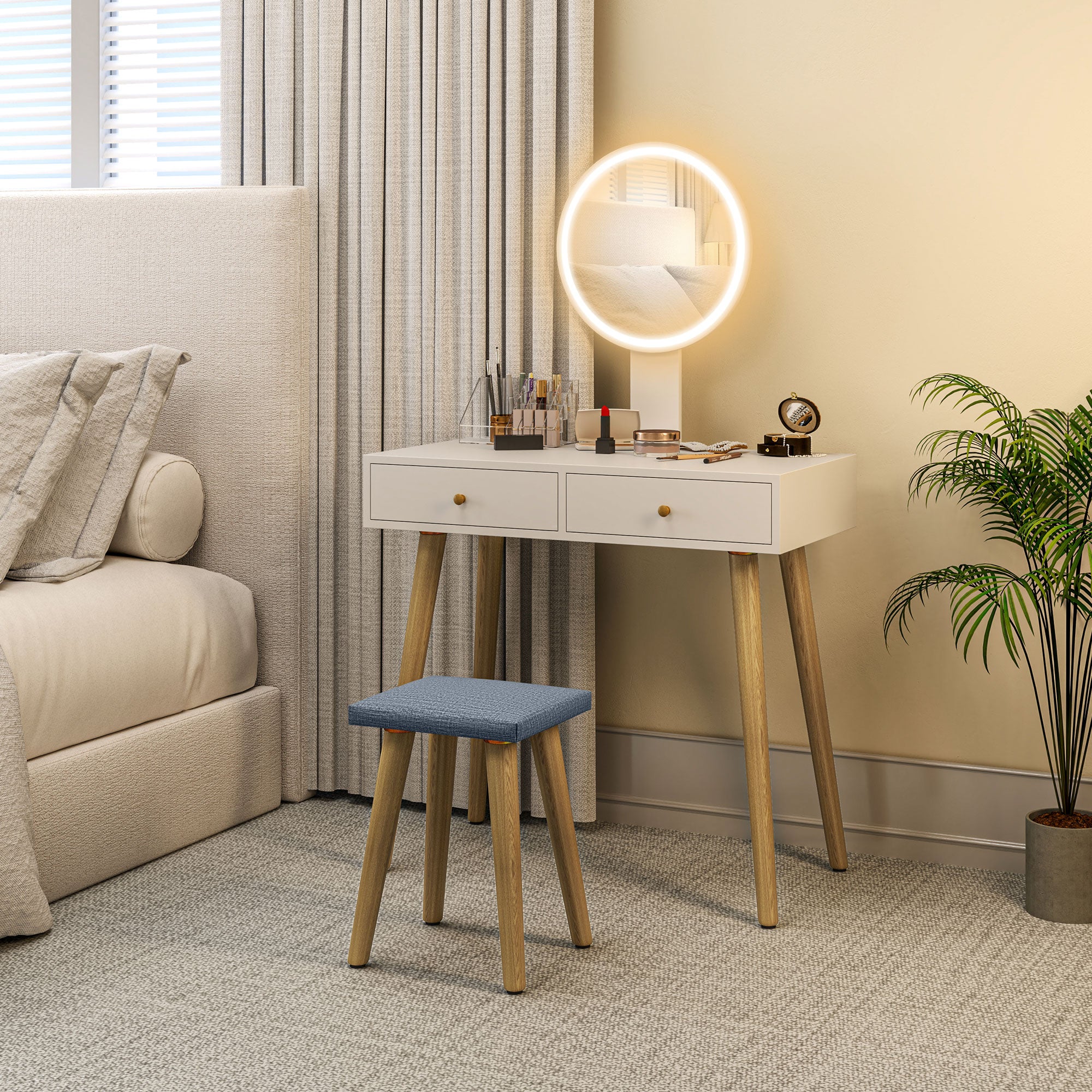 Tocador de Maquilhagem com Luz LED 80x43x133 cm - Branco