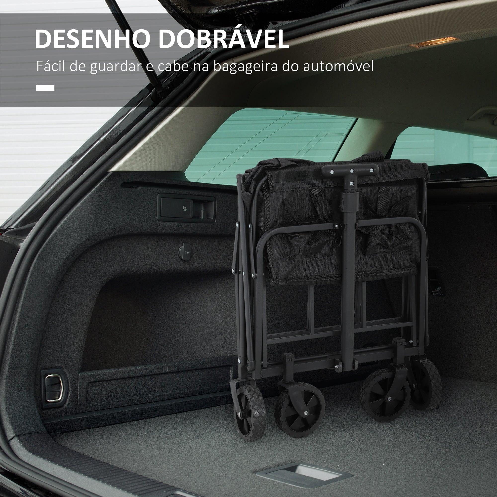 Carrinho de Transporte Dobrável Preto 64x42x27 cm