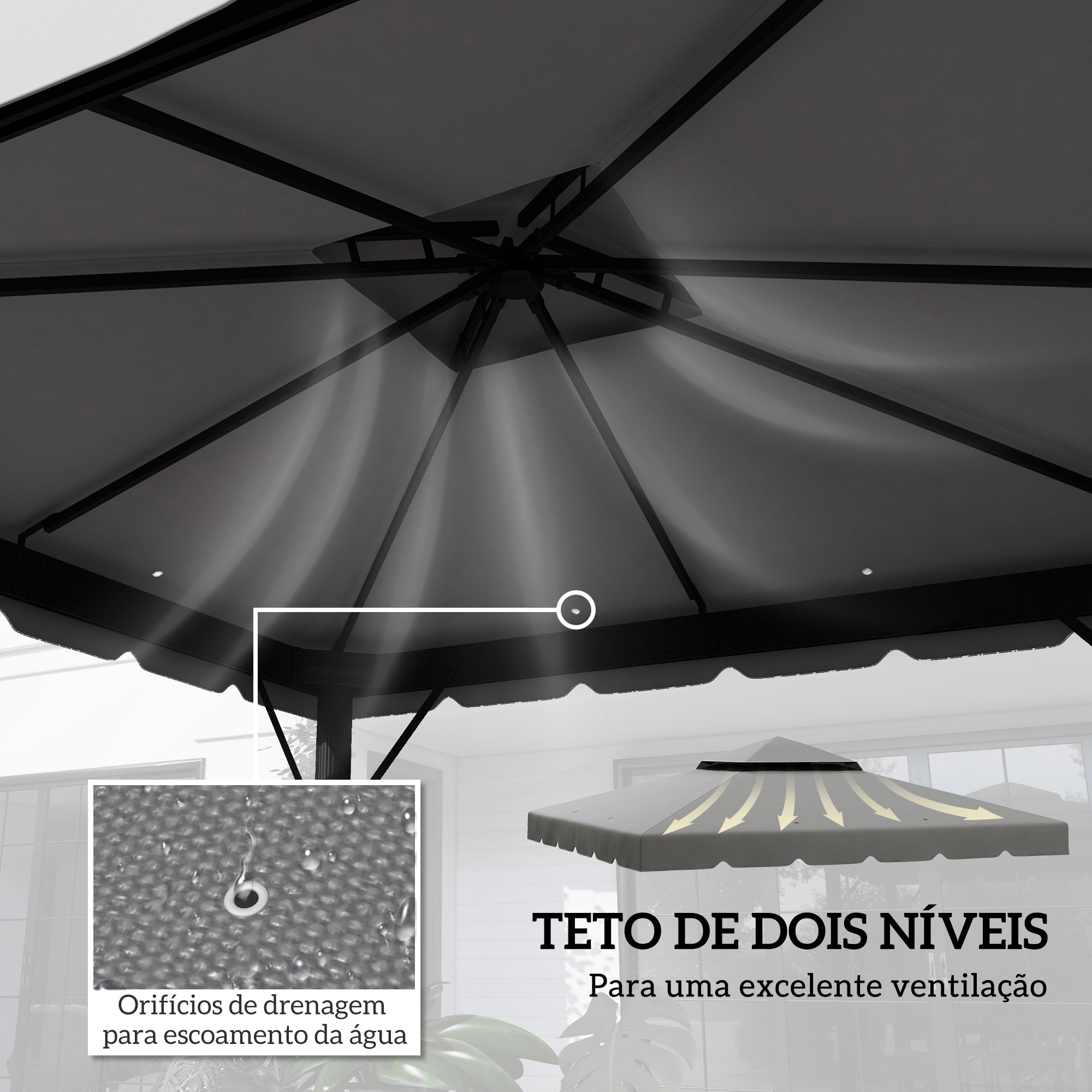 Toldo de Substituição para Pérgola 300x300 cm - Cinza Claro