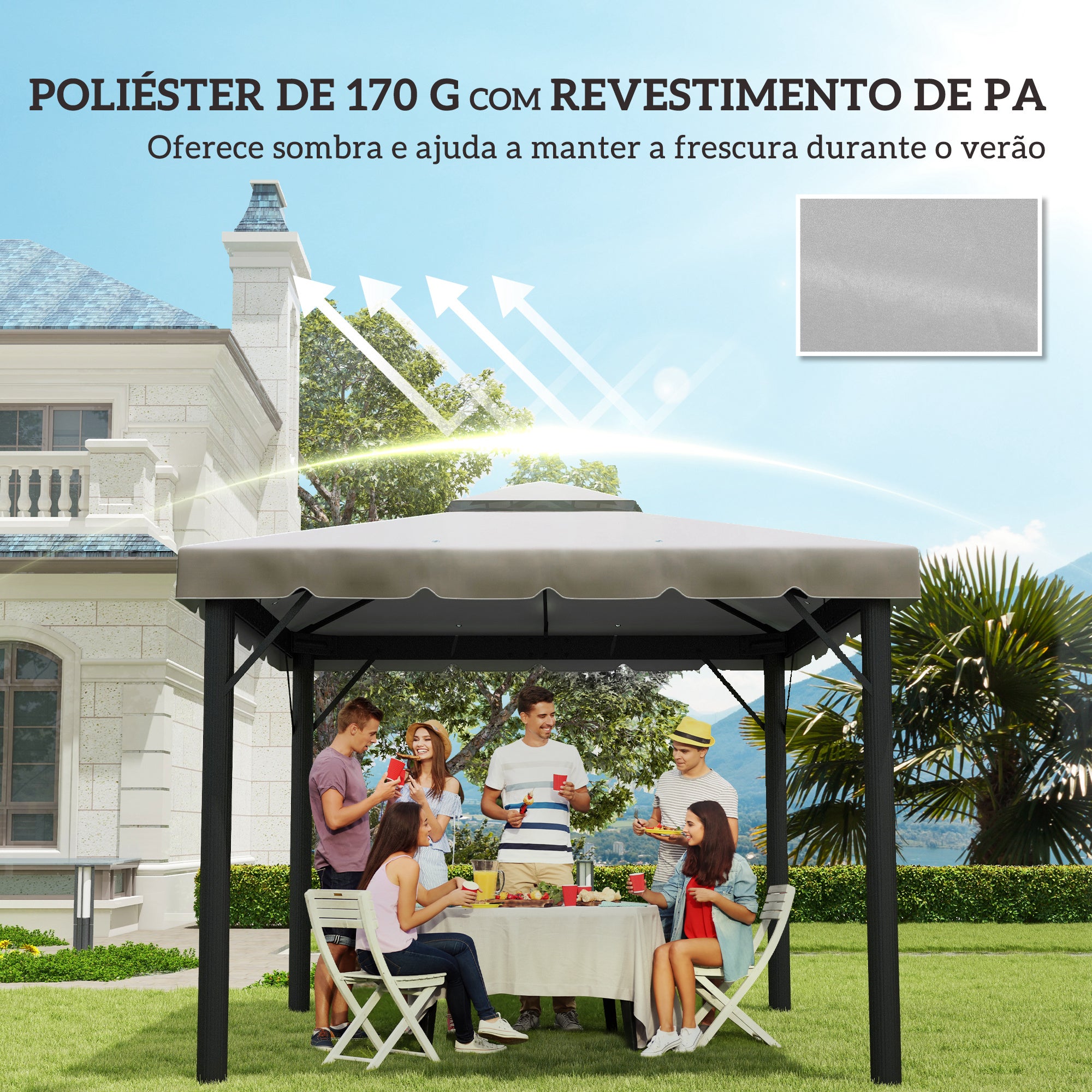 Toldo de Substituição para Pérgola 300x300 cm - Cinza Claro