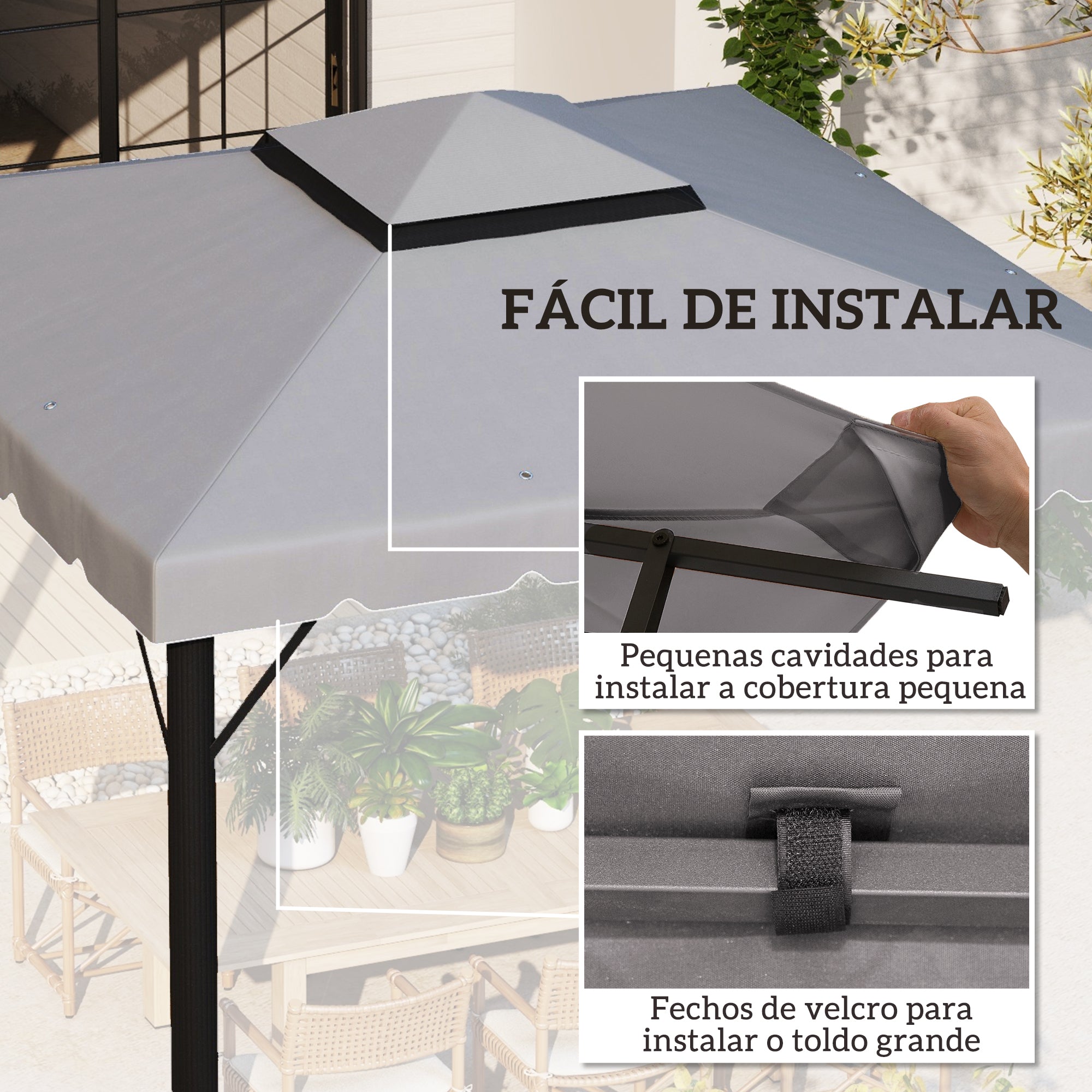 Toldo de Substituição para Pérgola 300x300 cm - Cinza Claro