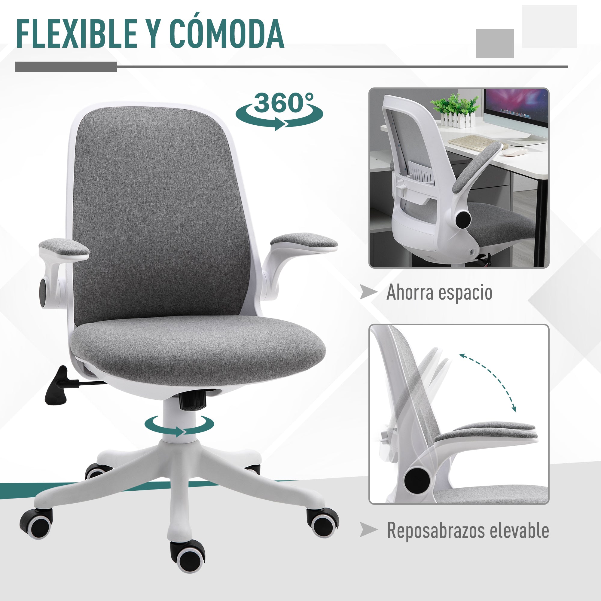 Cadeira de Escritório Ergonômica Cinza 62,5x60x94-104cm