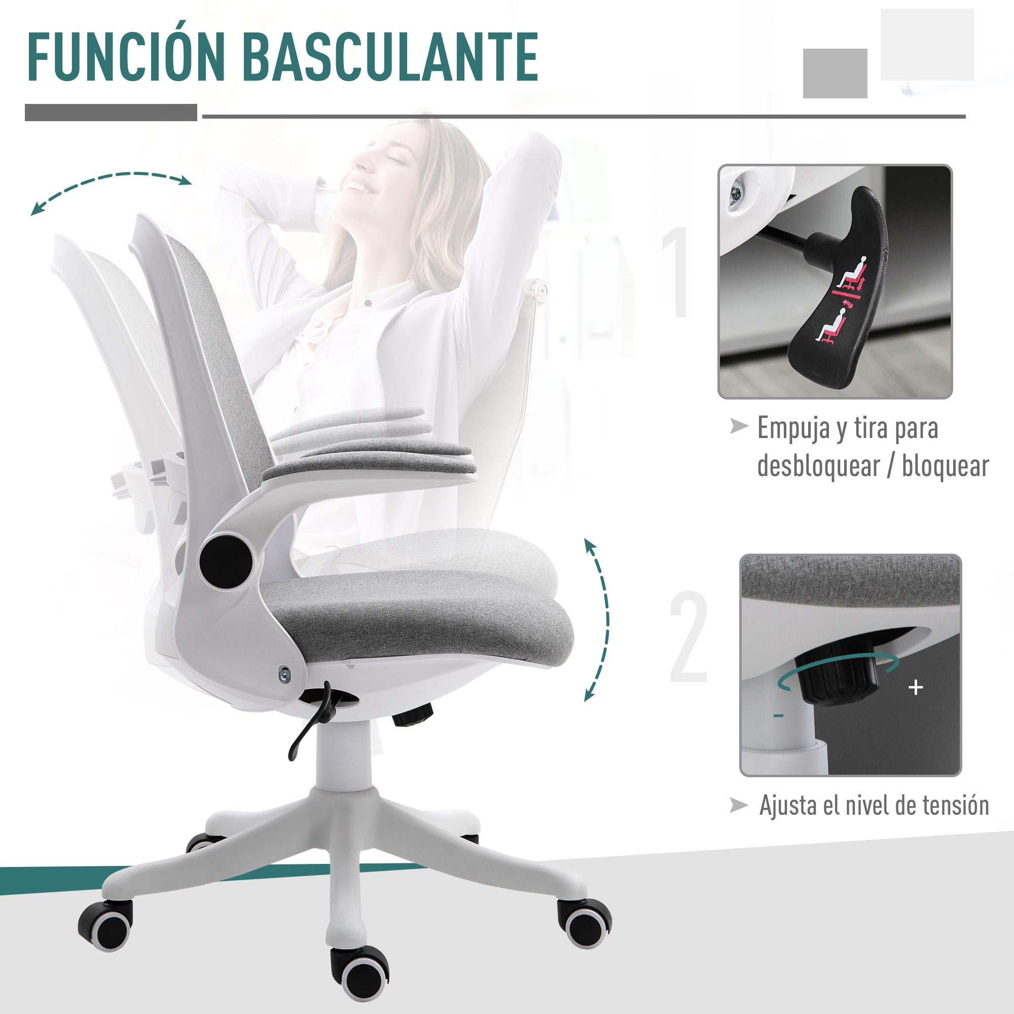Cadeira de Escritório Ergonômica Cinza 62,5x60x94-104cm