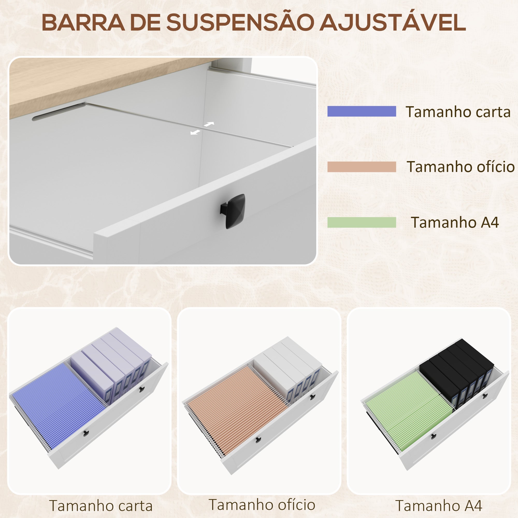 Armário de Escritório Móvel com 2 Gavetas e Fechadura - 79x40x72 cm - Branco e Madeira