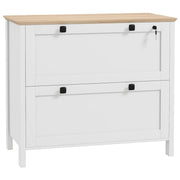 Armário de Escritório Móvel com 2 Gavetas e Fechadura - 79x40x72 cm - Branco e Madeira