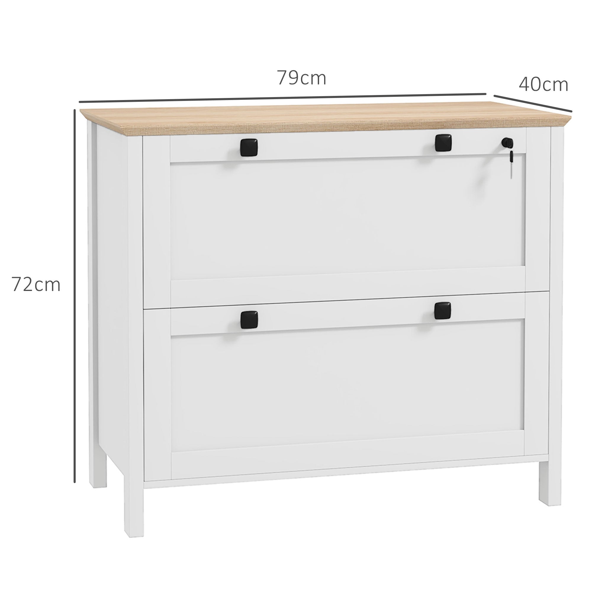 Armário de Escritório Móvel com 2 Gavetas e Fechadura - 79x40x72 cm - Branco e Madeira
