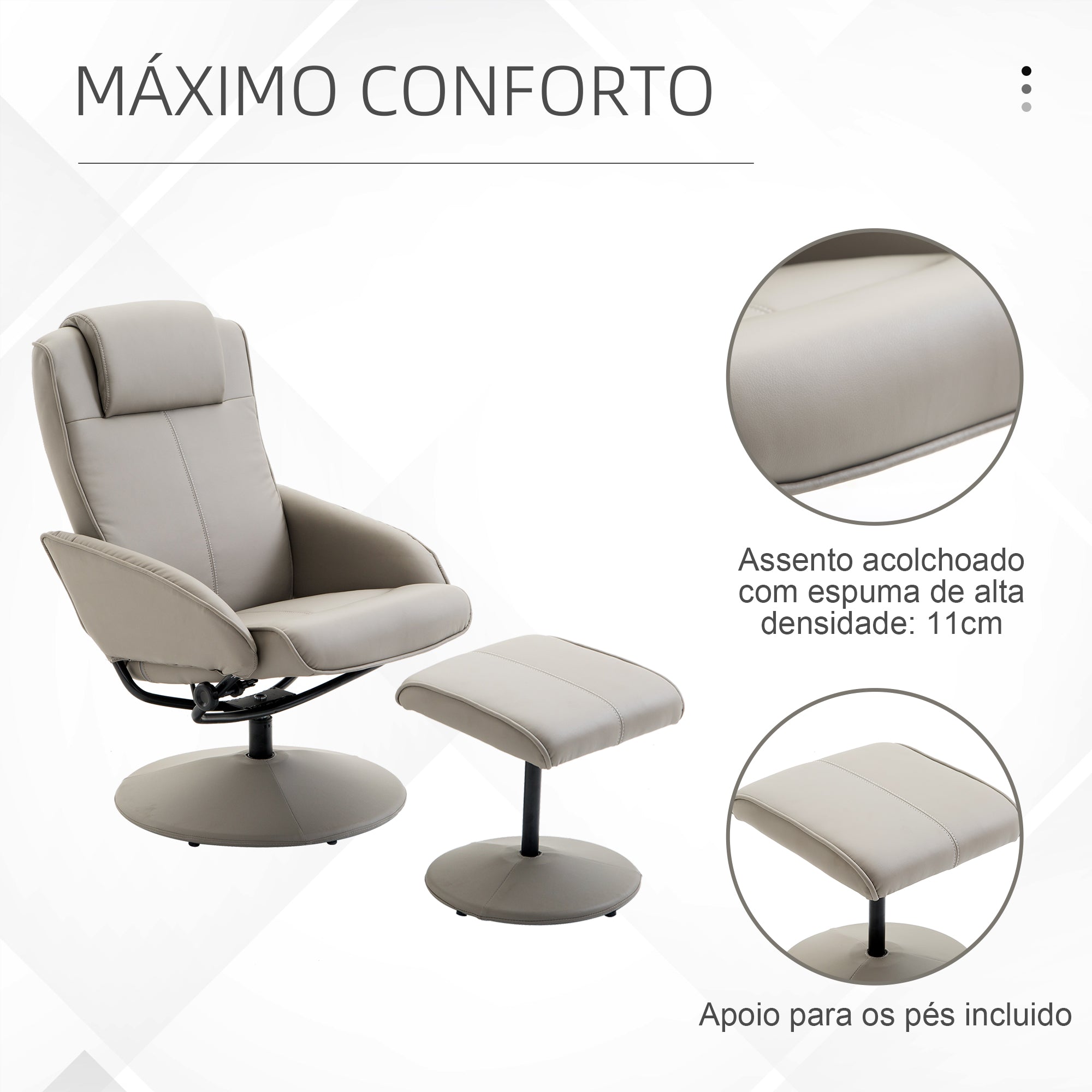 Poltrona Relax Reclinável 145° com Apoio para os Pés - Cinzento 78x67x98 cm