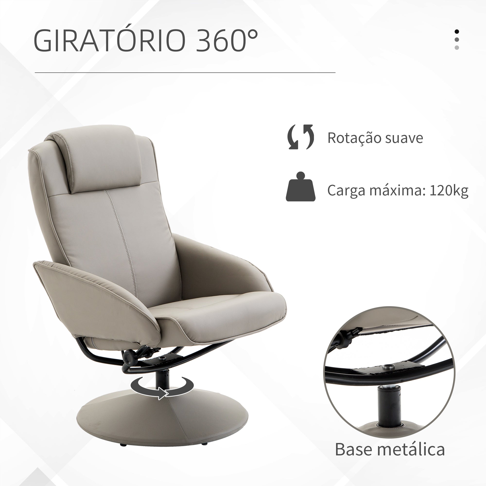 Poltrona Relax Reclinável 145° com Apoio para os Pés - Cinzento 78x67x98 cm