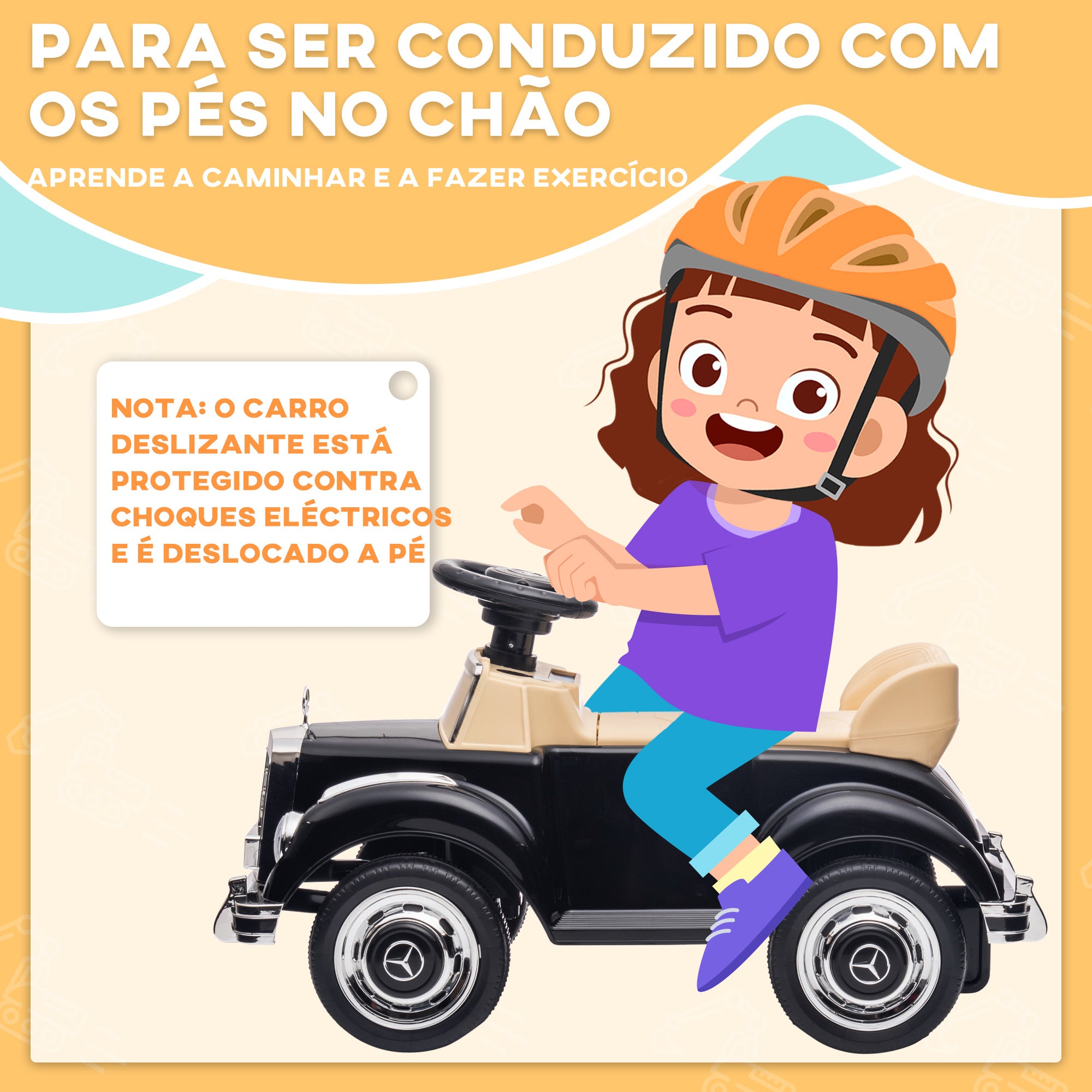 Carro Andador Preto 77,5x41,5x45 cm para Crianças de 18-48 Meses