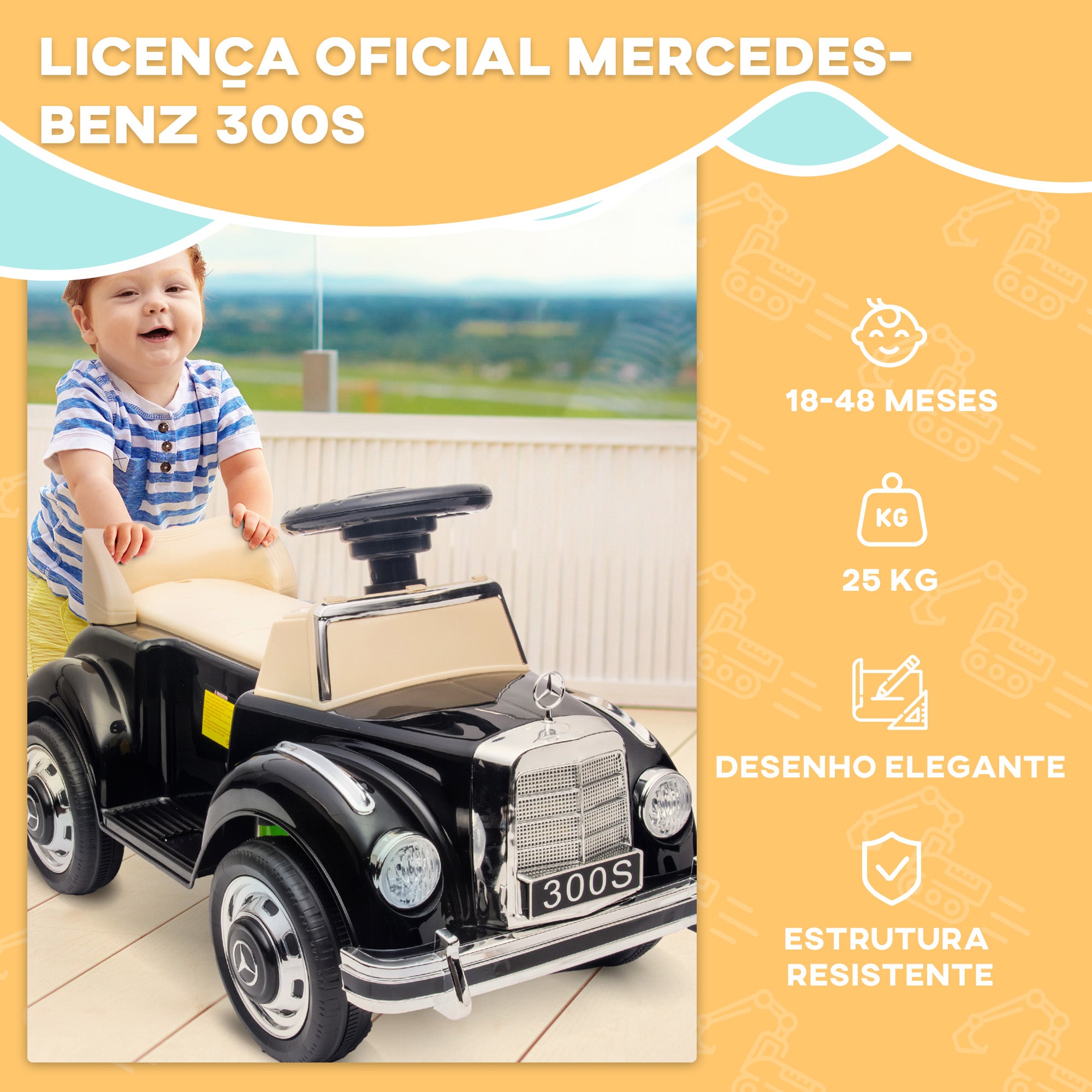 Carro Andador Preto 77,5x41,5x45 cm para Crianças de 18-48 Meses