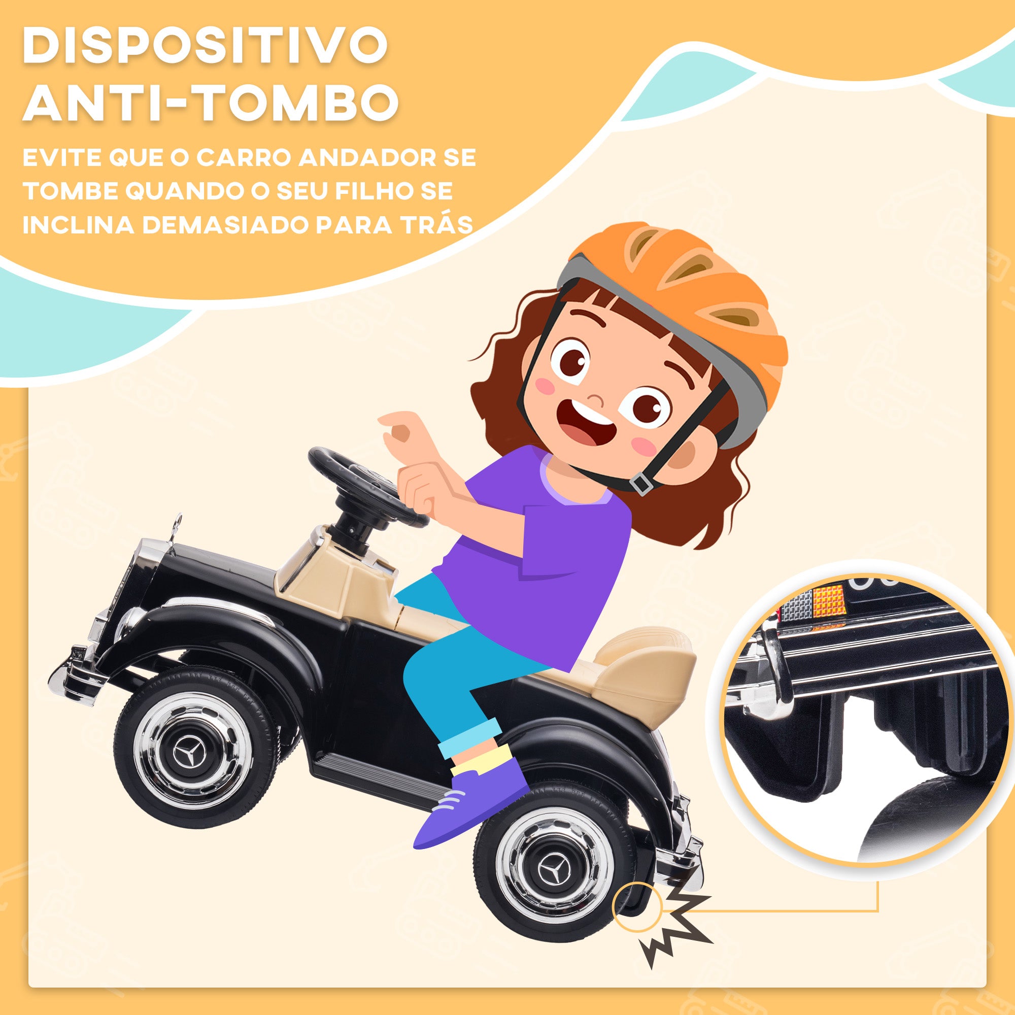 Carro Andador Preto 77,5x41,5x45 cm para Crianças de 18-48 Meses