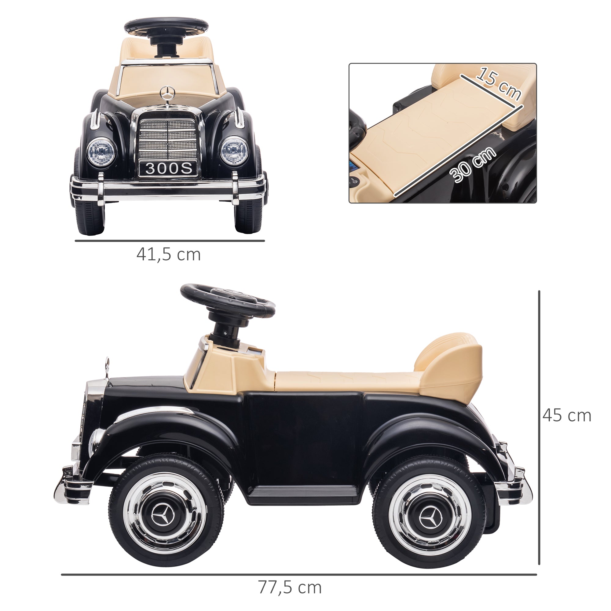 Carro Andador Preto 77,5x41,5x45 cm para Crianças de 18-48 Meses