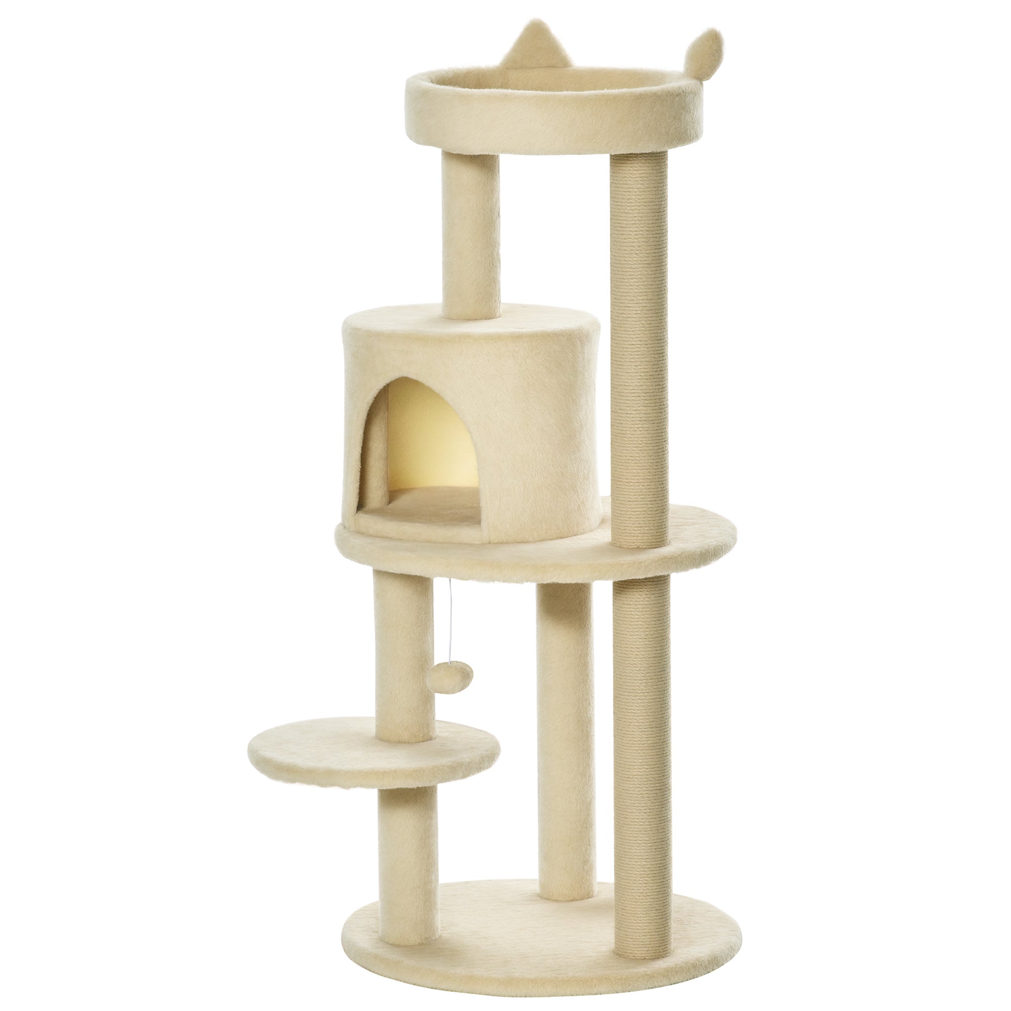 Arranhador para Gatos com Postes de Sisal e Bola Suspensa 48x48x104 cm - Cor Bege