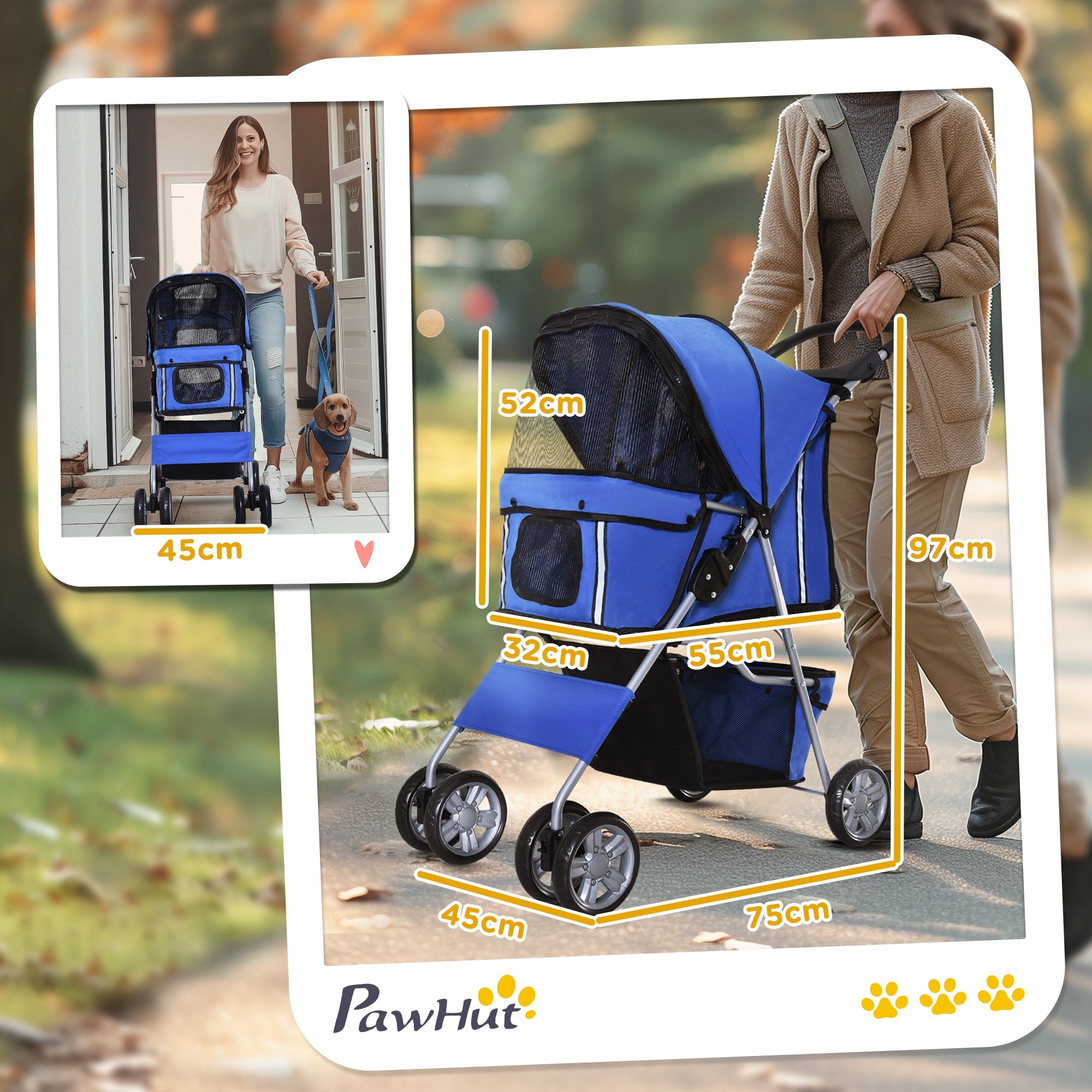 Carrinho de Passeio para Animais de Estimação - 75x45x97cm Azul