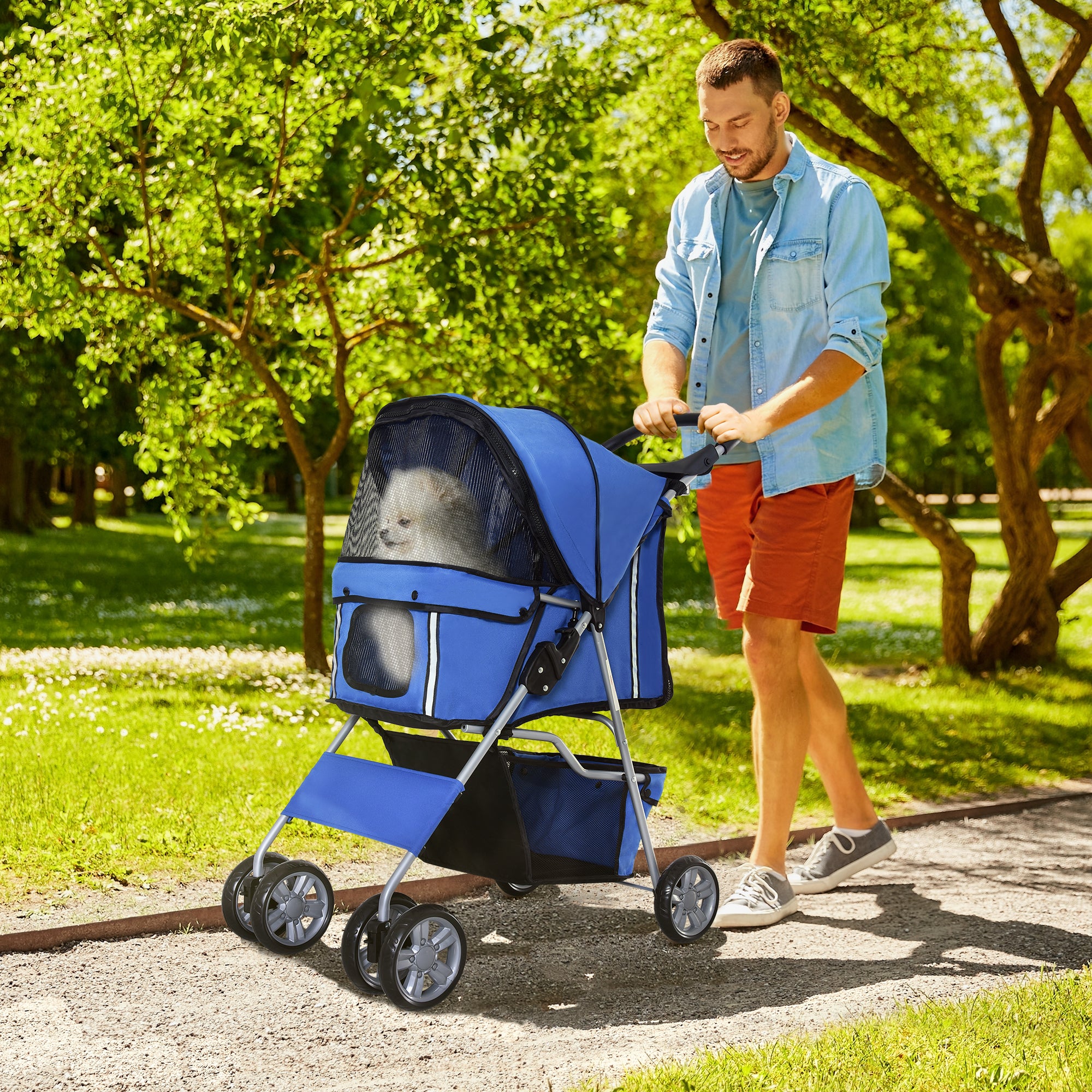 Carrinho de Passeio para Animais de Estimação - 75x45x97cm Azul