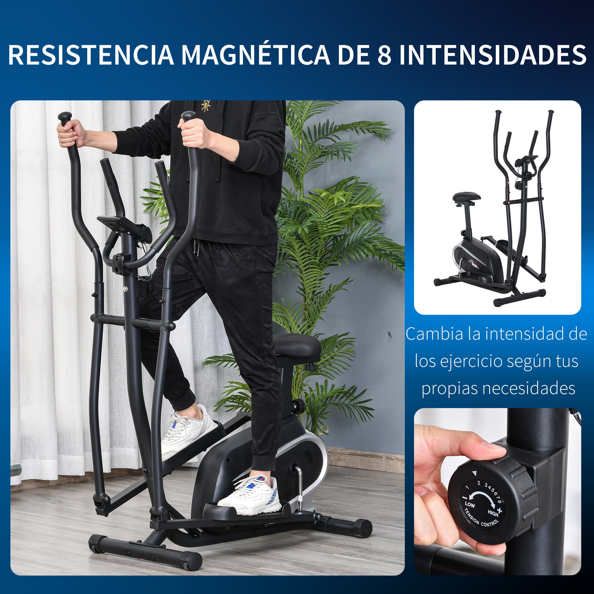 Bicicleta Elíptica Fitness Resistência Magnética Ajustável 103x62x151 cm Preto