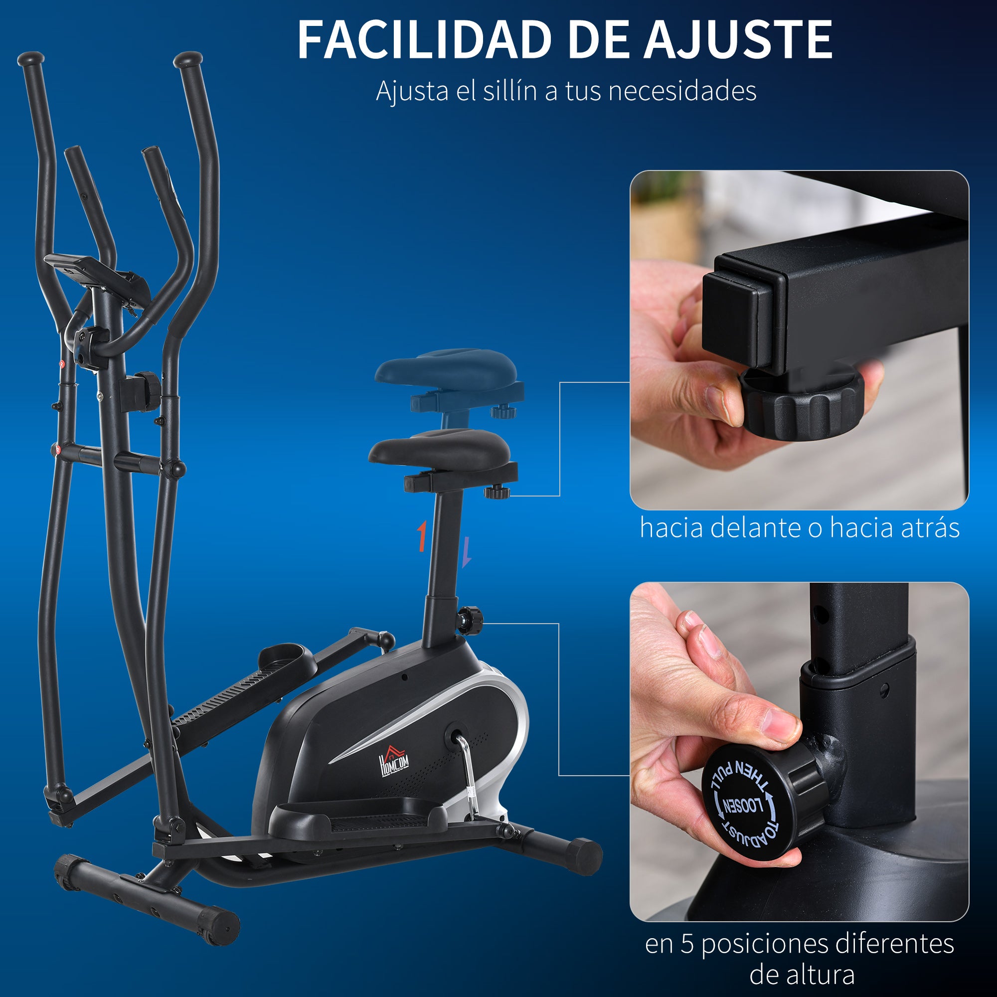 Bicicleta Elíptica Fitness Resistência Magnética Ajustável 103x62x151 cm Preto