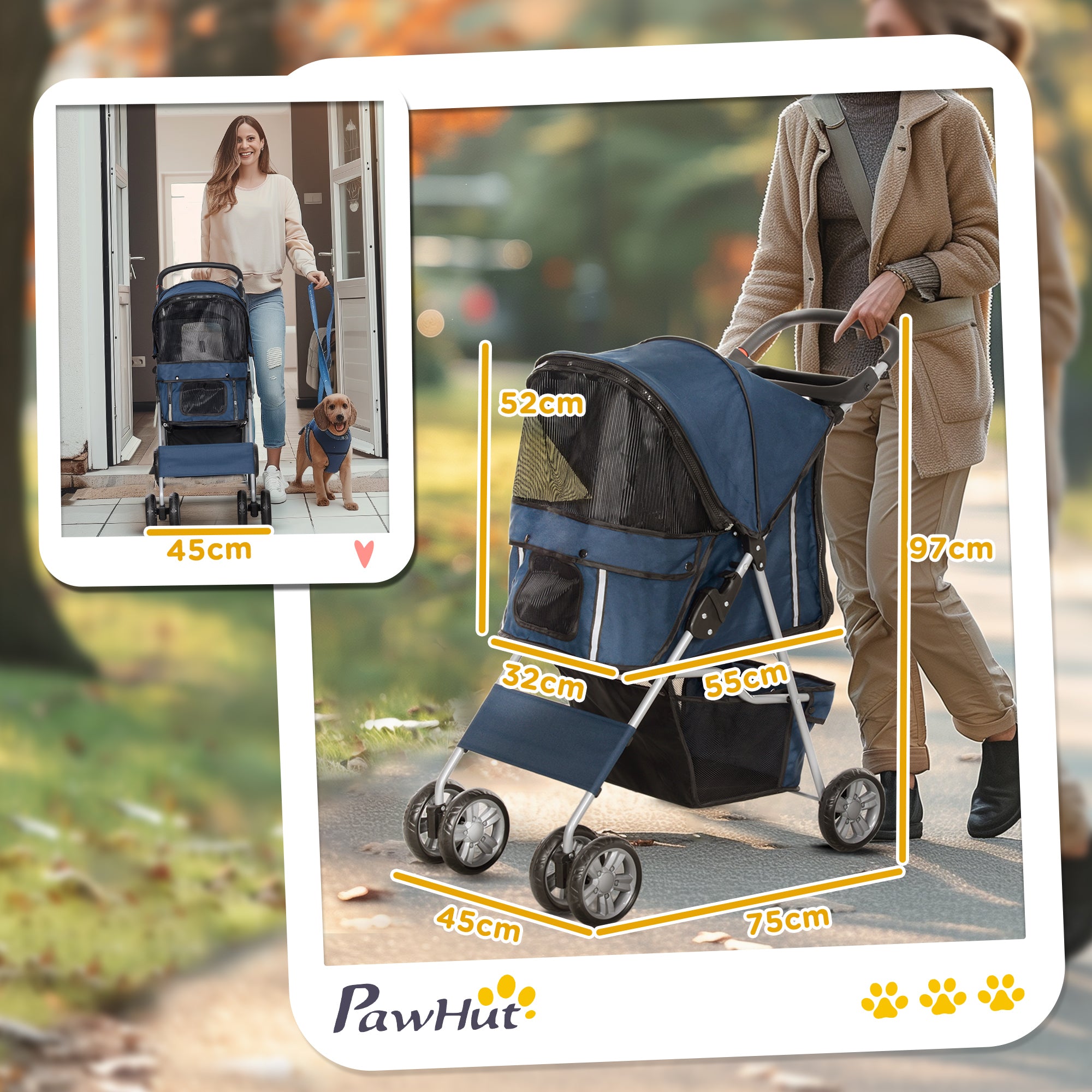 Carrinho de Passeio para Animais de Estimação – 75x45x97 cm – Azul Escuro – Aço e Tecido Oxford