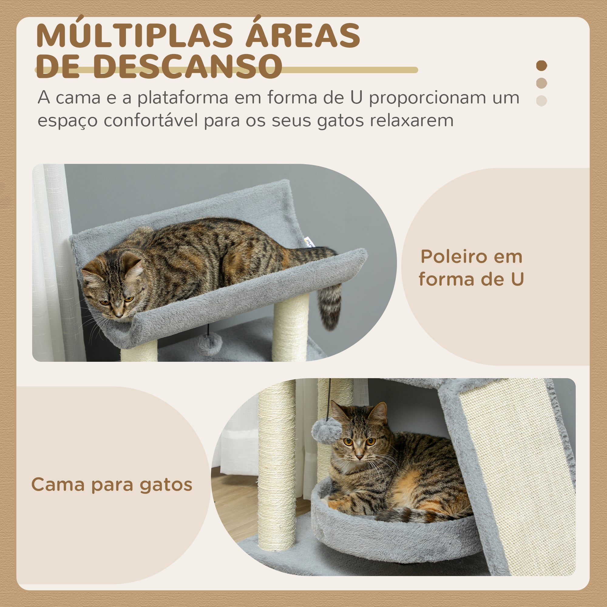 Arranhador para Gatos Altura 76 cm Cinzento