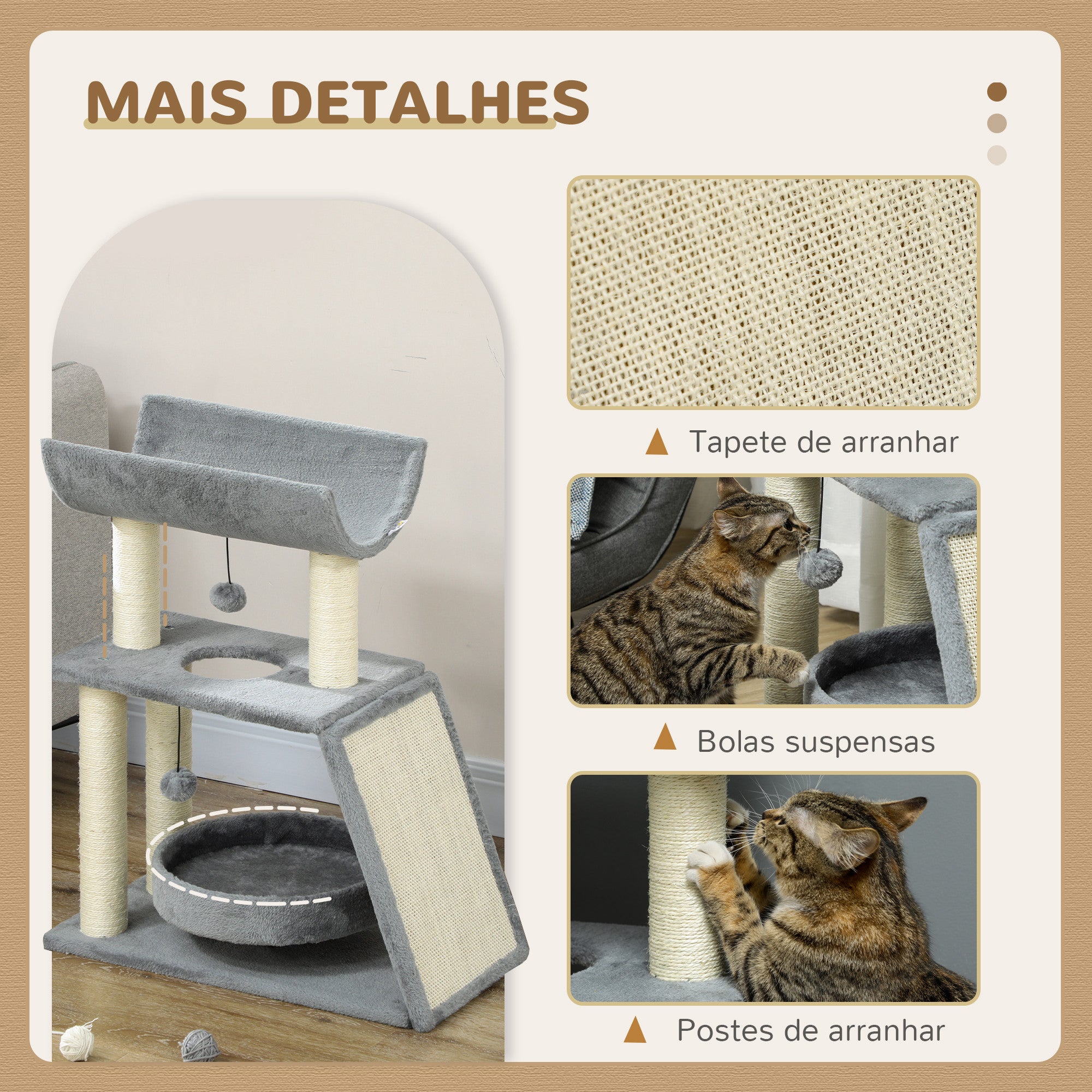 Arranhador para Gatos Altura 76 cm Cinzento