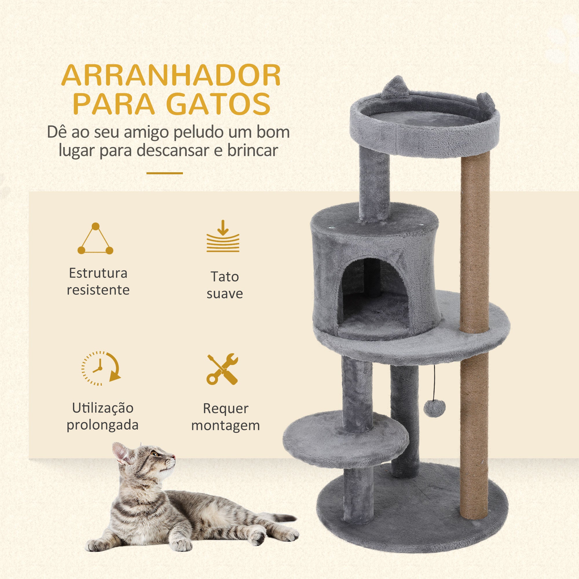 Árvore Arranhador para Gatos 48x48x104 cm Cinza