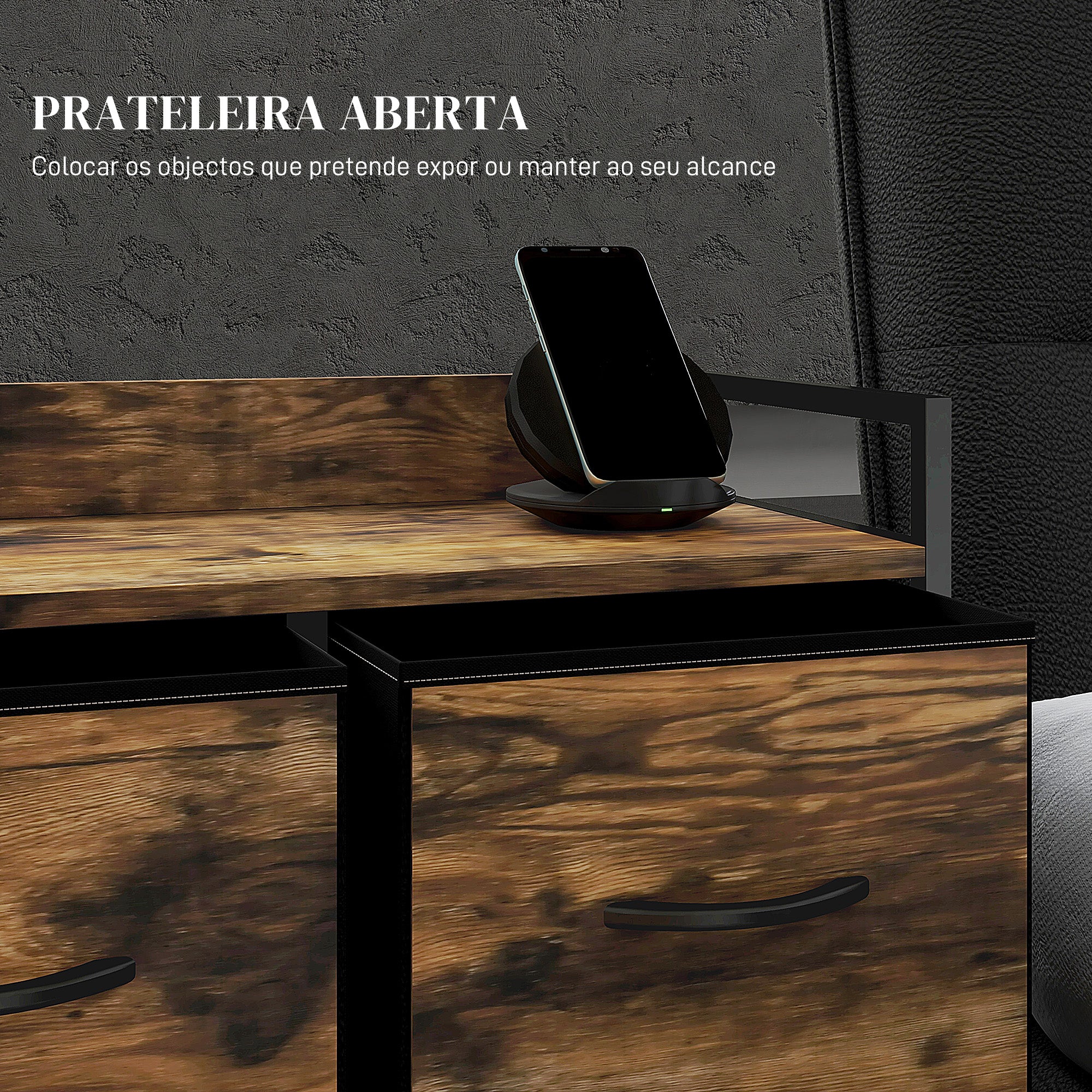 Cómoda de Tecido com 5 Gavetas - 98x29x63 cm - Castanho Rústico