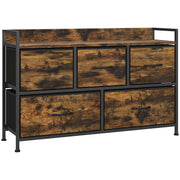 Cómoda de Tecido com 5 Gavetas - 98x29x63 cm - Castanho Rústico