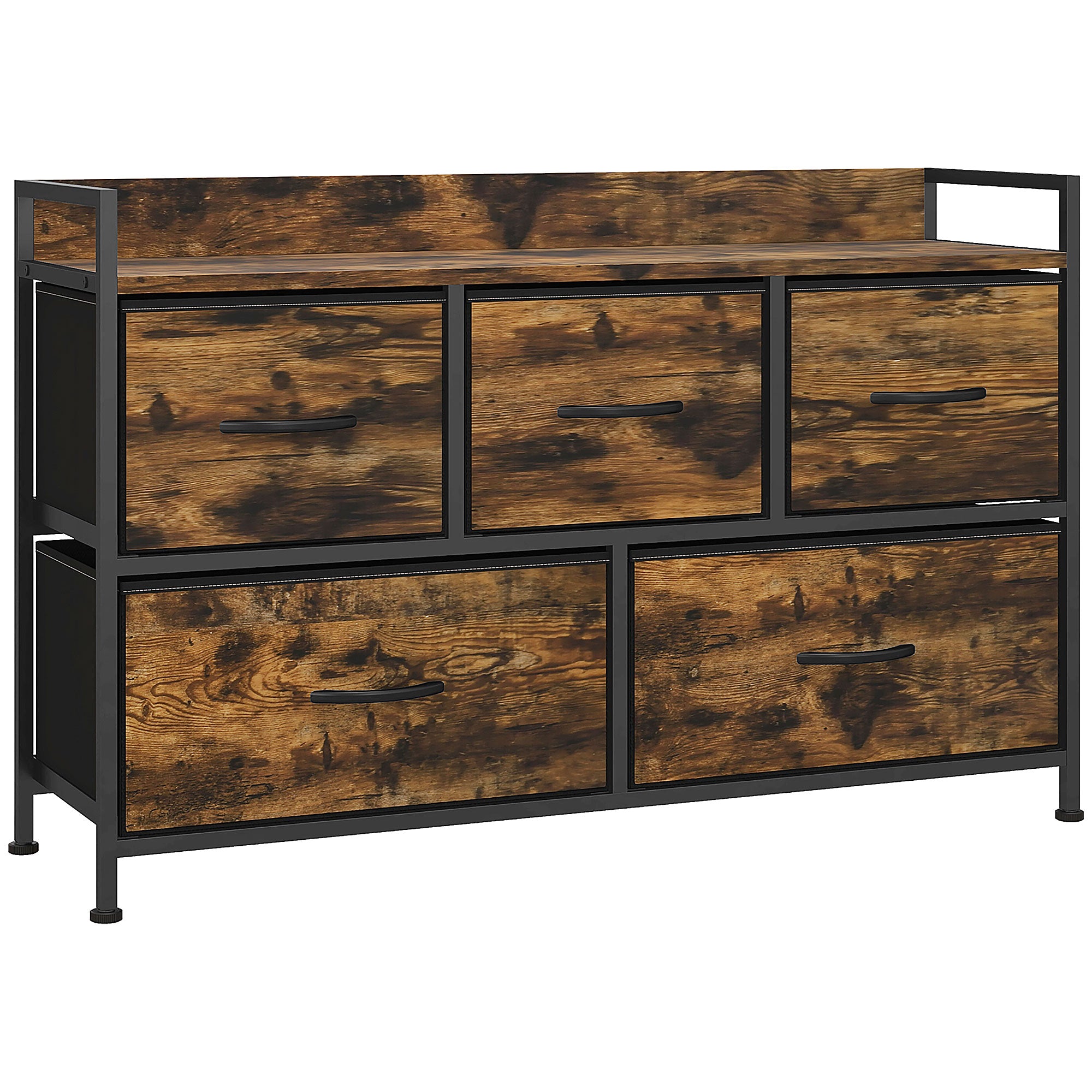 Cómoda de Tecido com 5 Gavetas - 98x29x63 cm - Castanho Rústico