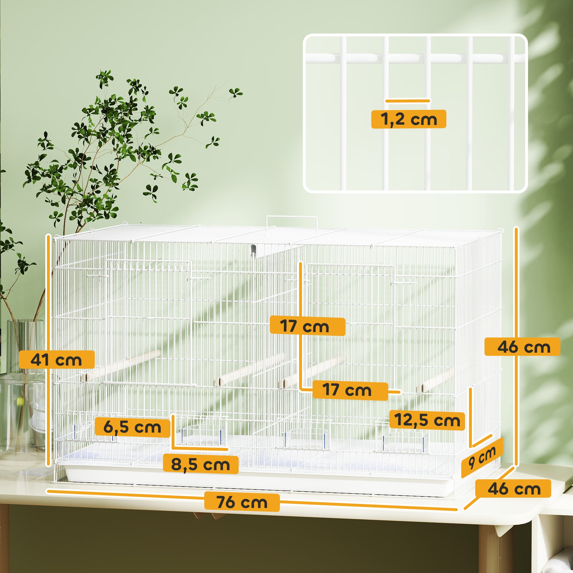 Gaiola para Pássaros com Divisória 76x46x46 cm - Branco
