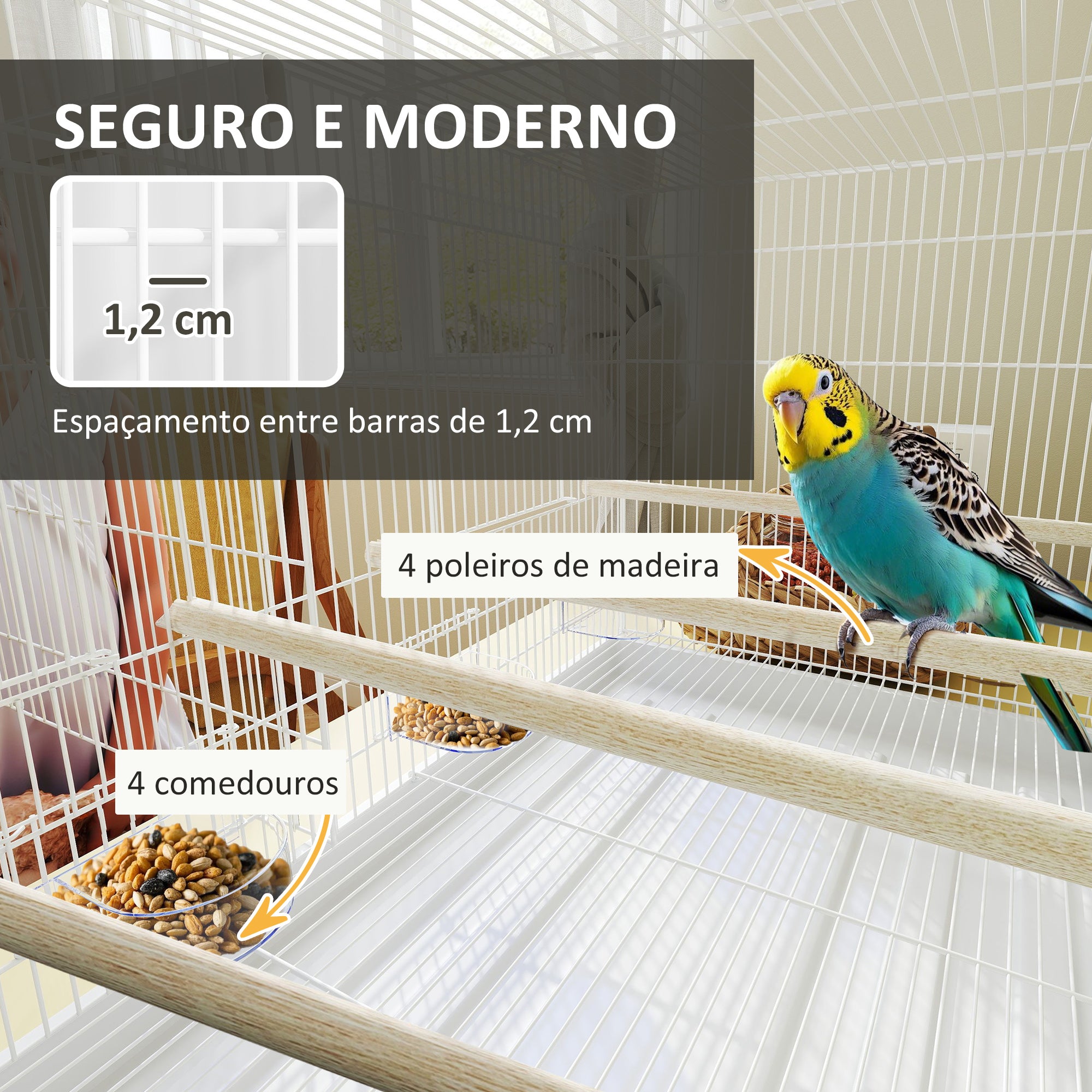 Gaiola para Pássaros com Divisória 76x46x46 cm - Branco