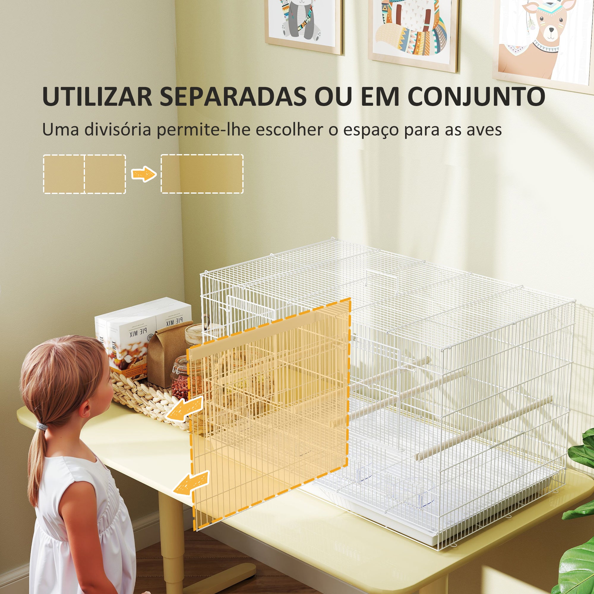 Gaiola para Pássaros com Divisória 76x46x46 cm - Branco