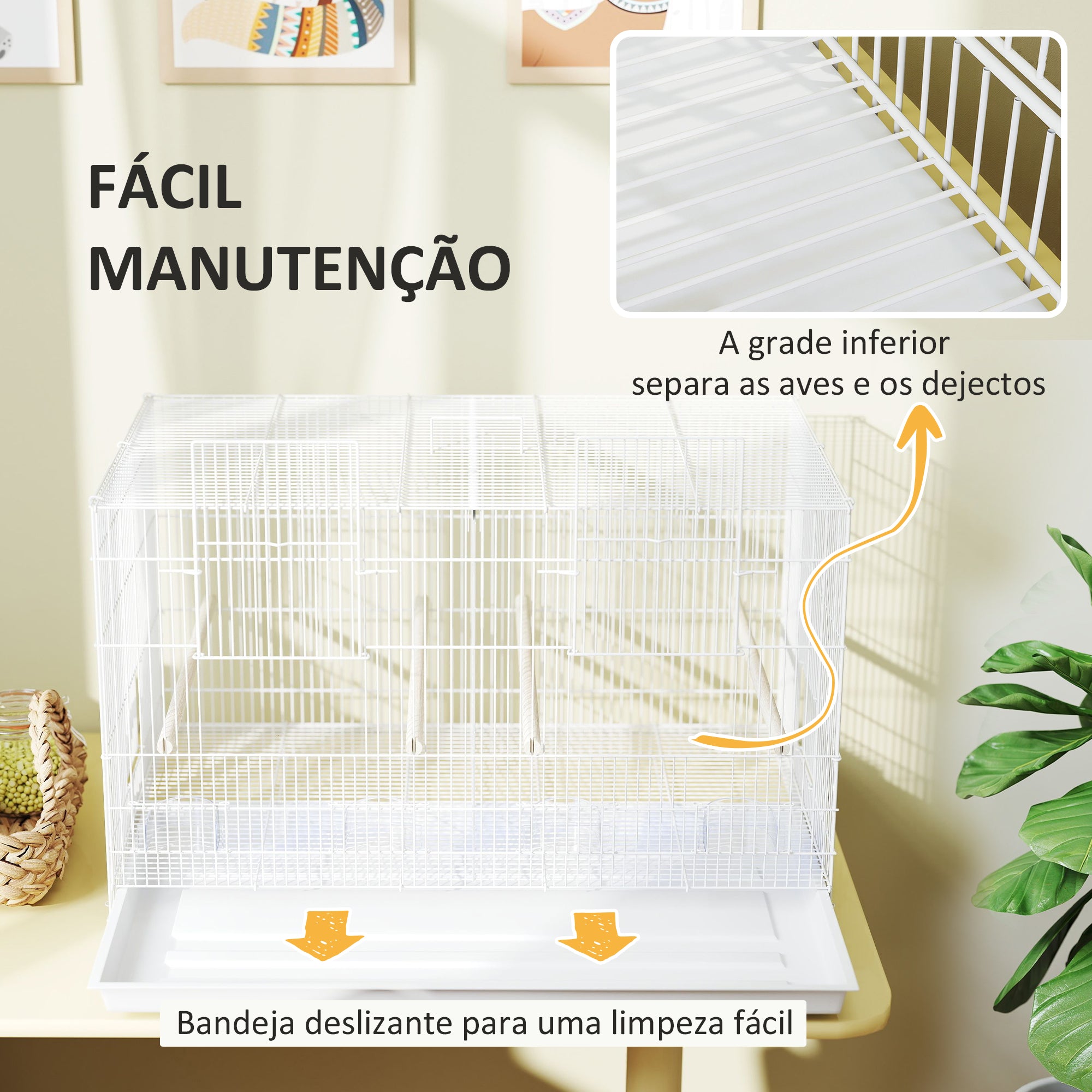 Gaiola para Pássaros com Divisória 76x46x46 cm - Branco