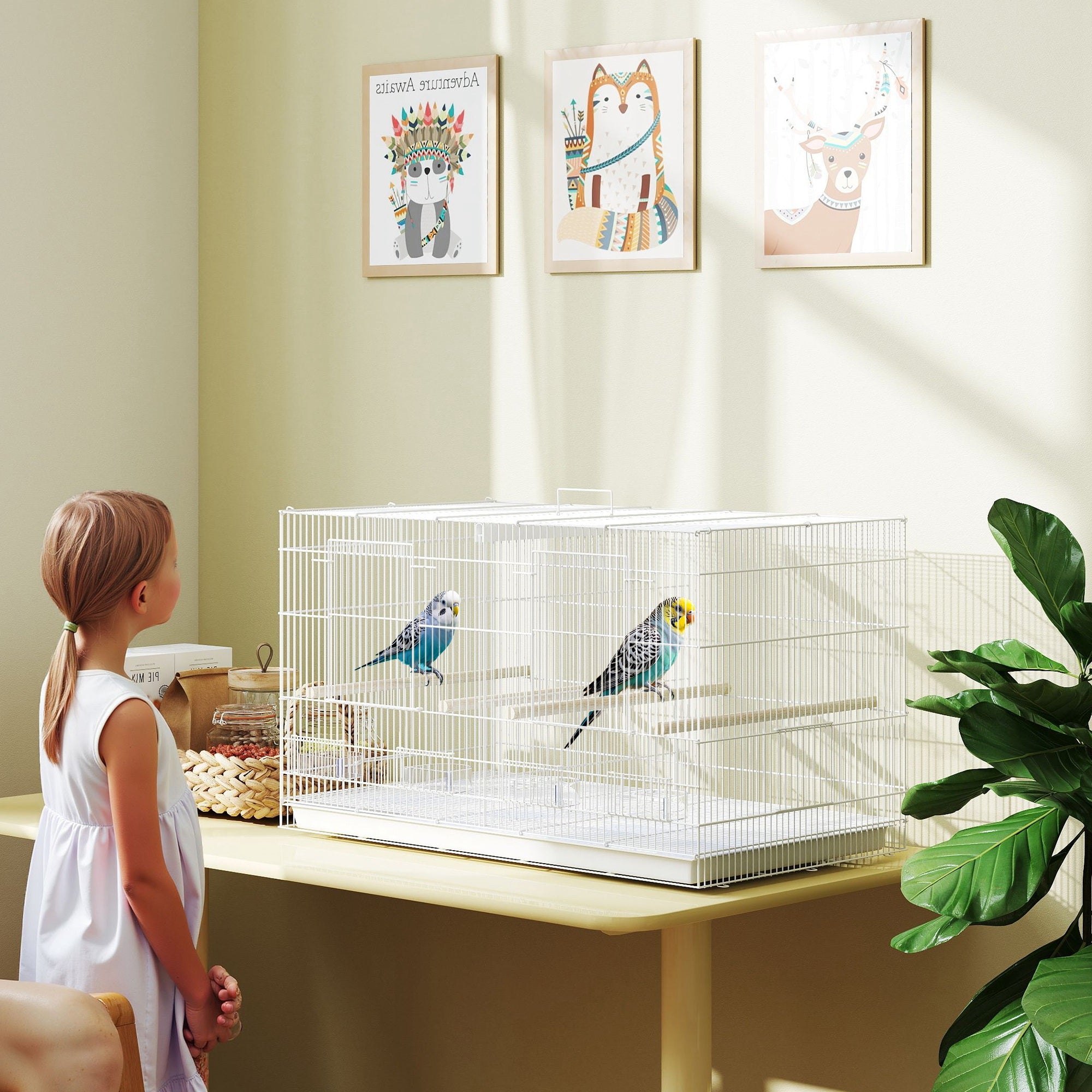 Gaiola para Pássaros com Divisória 76x46x46 cm - Branco