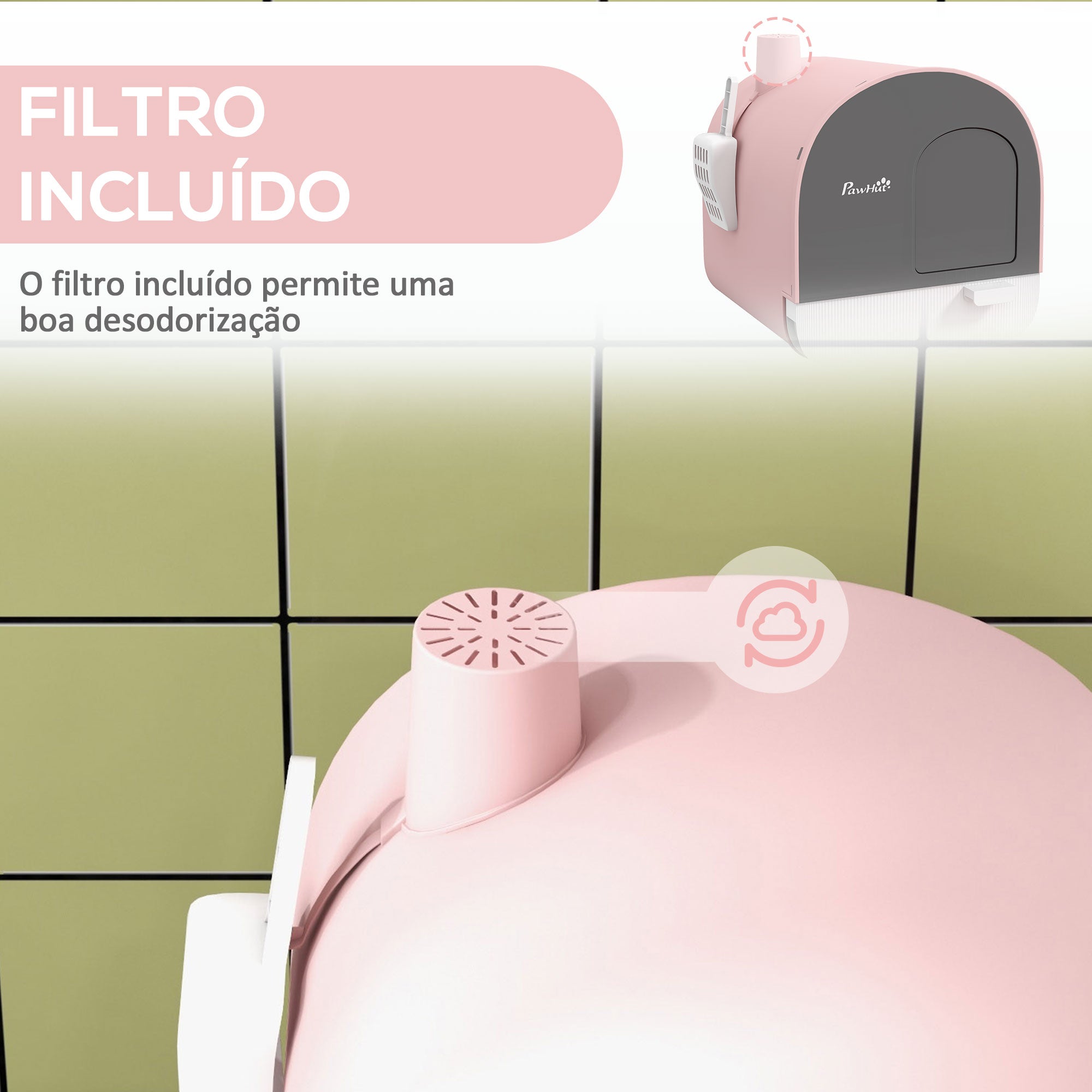 Caixa de Areia para Gatos Fechada - 43x44x47 cm - Rosa
