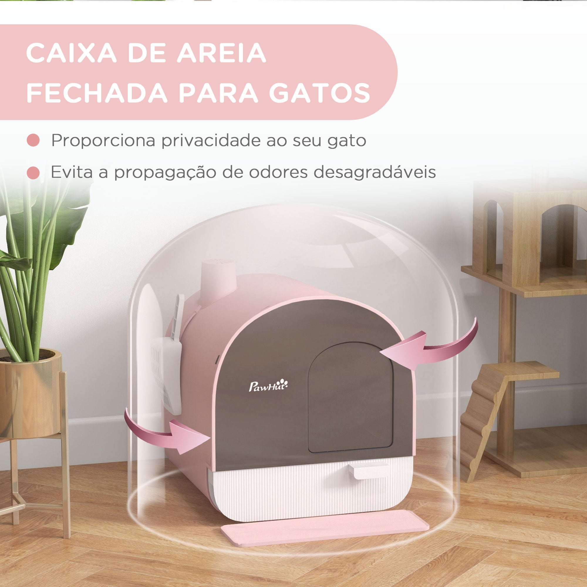 Caixa de Areia para Gatos Fechada - 43x44x47 cm - Rosa