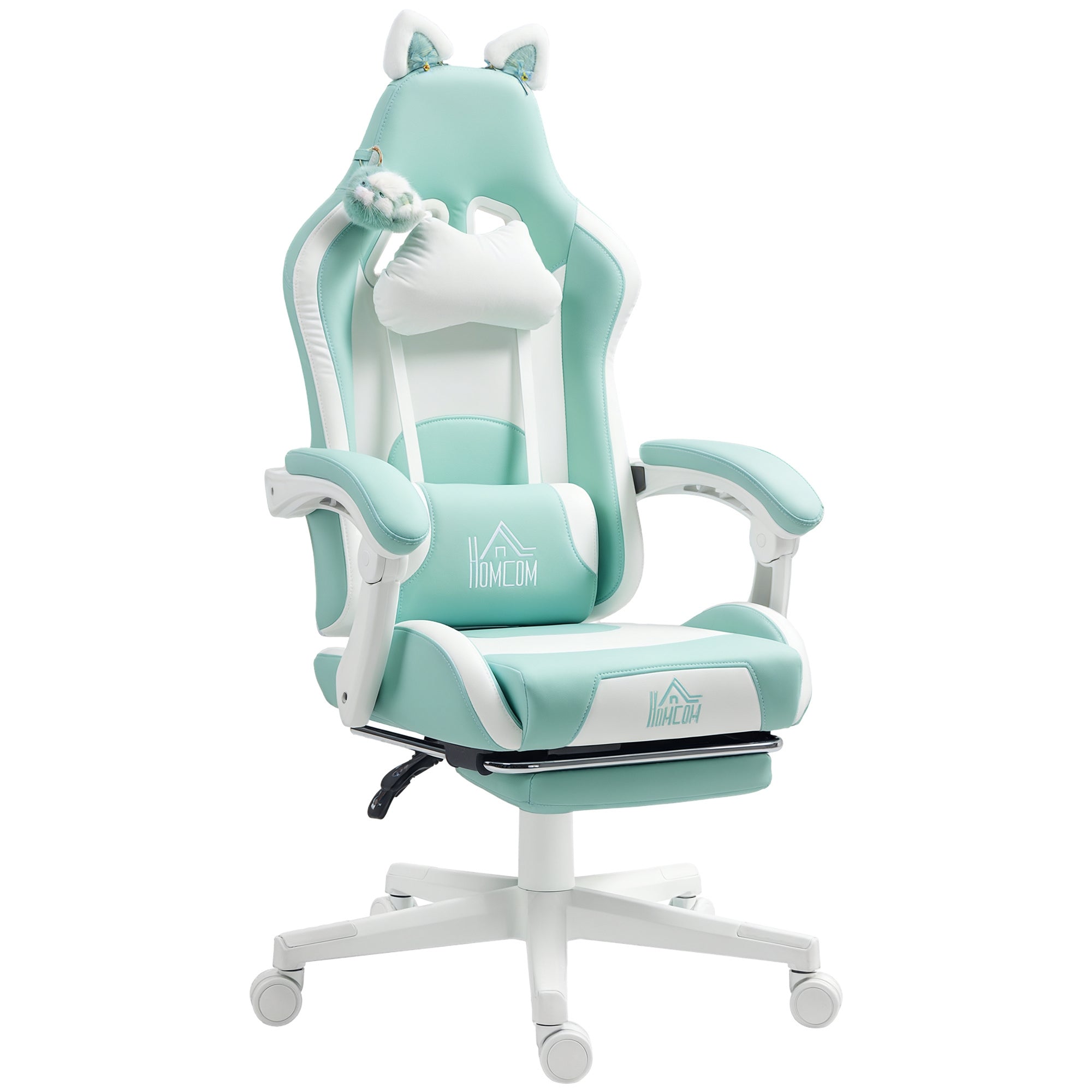 Cadeira Gaming com Orelhas e Apoio para os Pés - 65x62x116-124 cm - Azul Claro