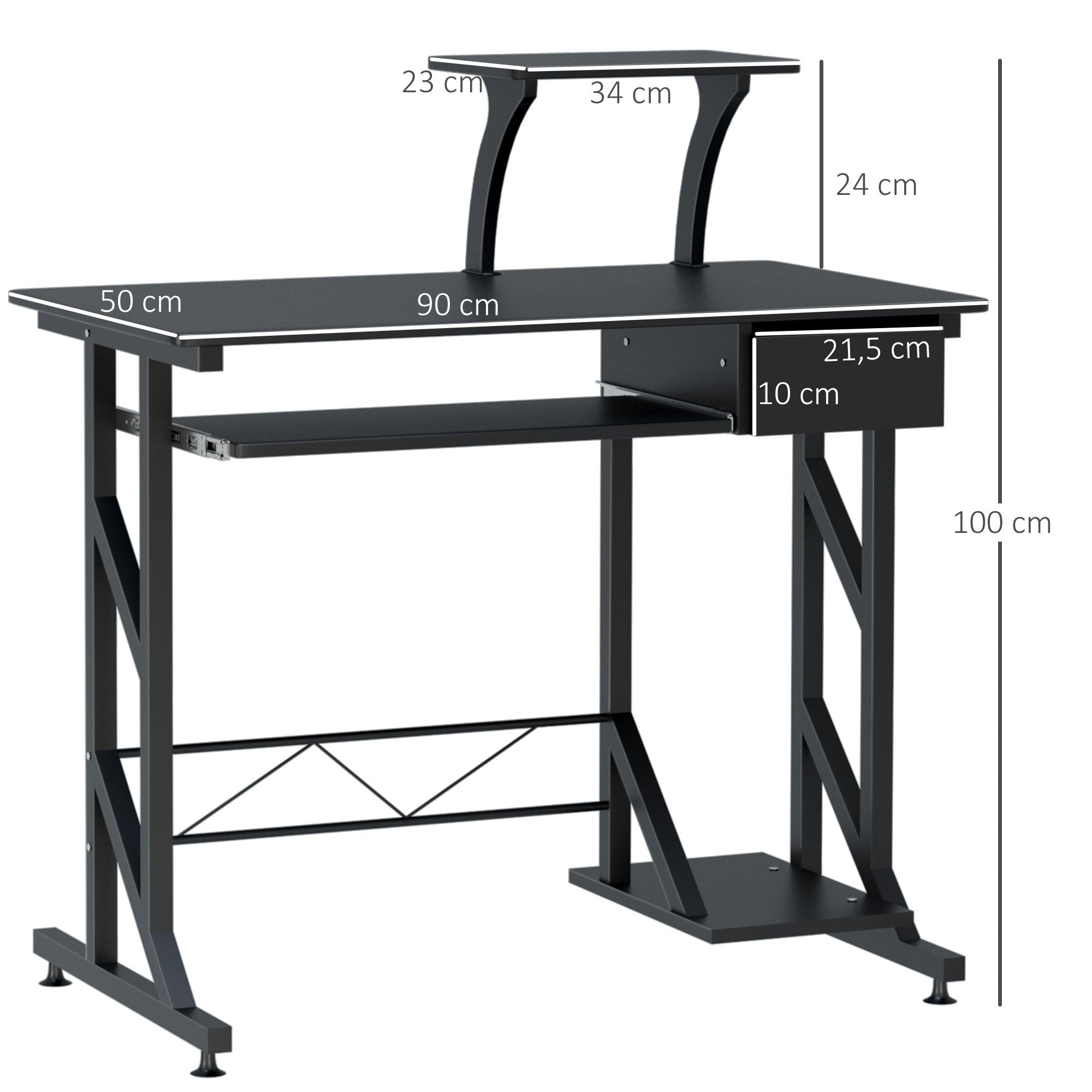 Secretária de Computador com Gaveta e Suporte para CPU 90x50x95 cm - Cor Preto