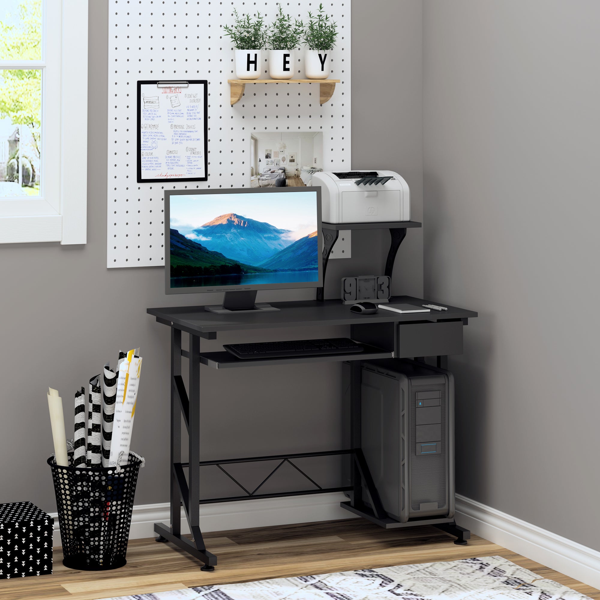 Secretária de Computador com Gaveta e Suporte para CPU 90x50x95 cm - Cor Preto