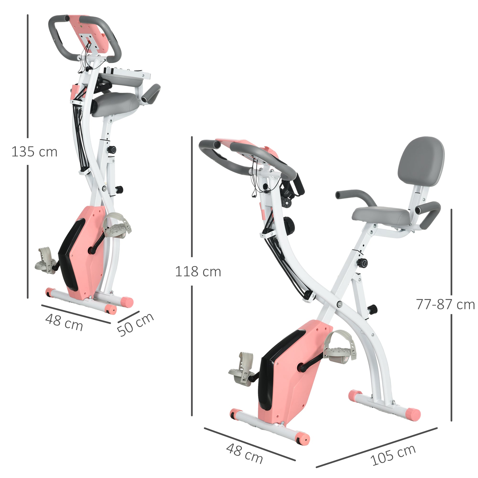 Bicicleta Estática Dobrável 51x97x115cm Rosa e Branco