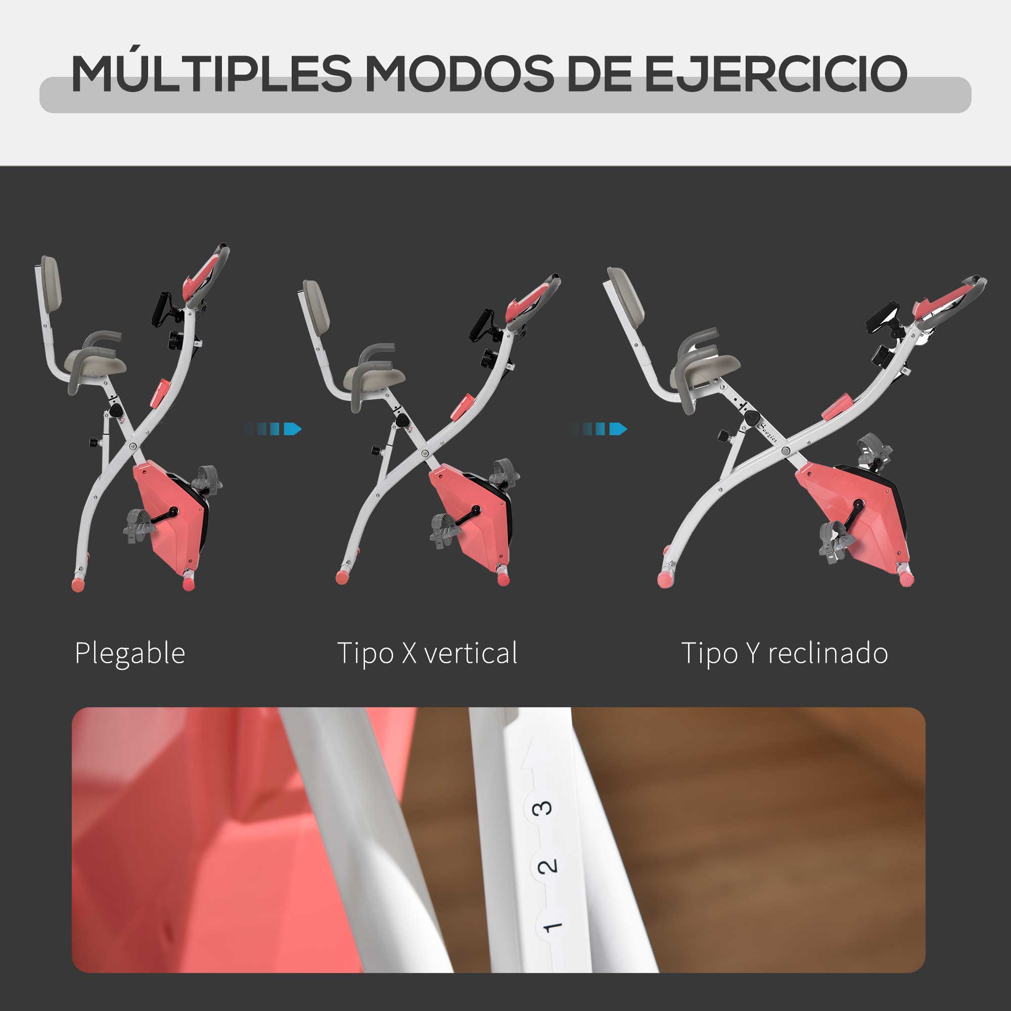 Bicicleta Estática Dobrável 51x97x115cm Rosa e Branco